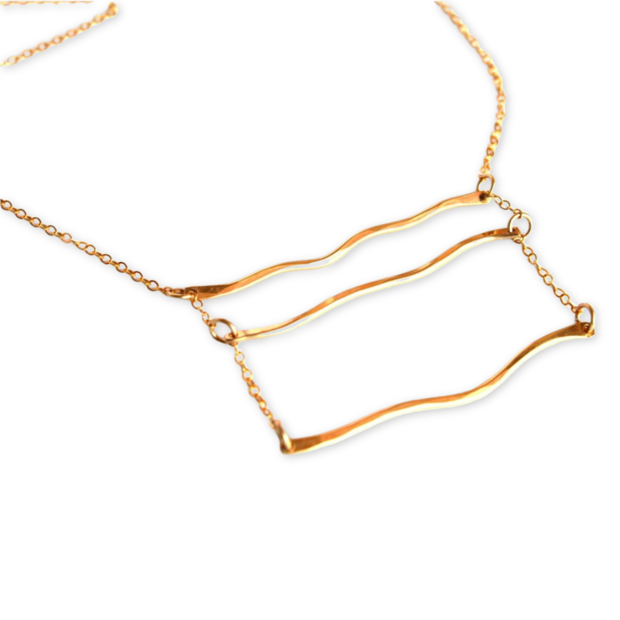 thin chain necklace with three horizontal hanging wavy bars