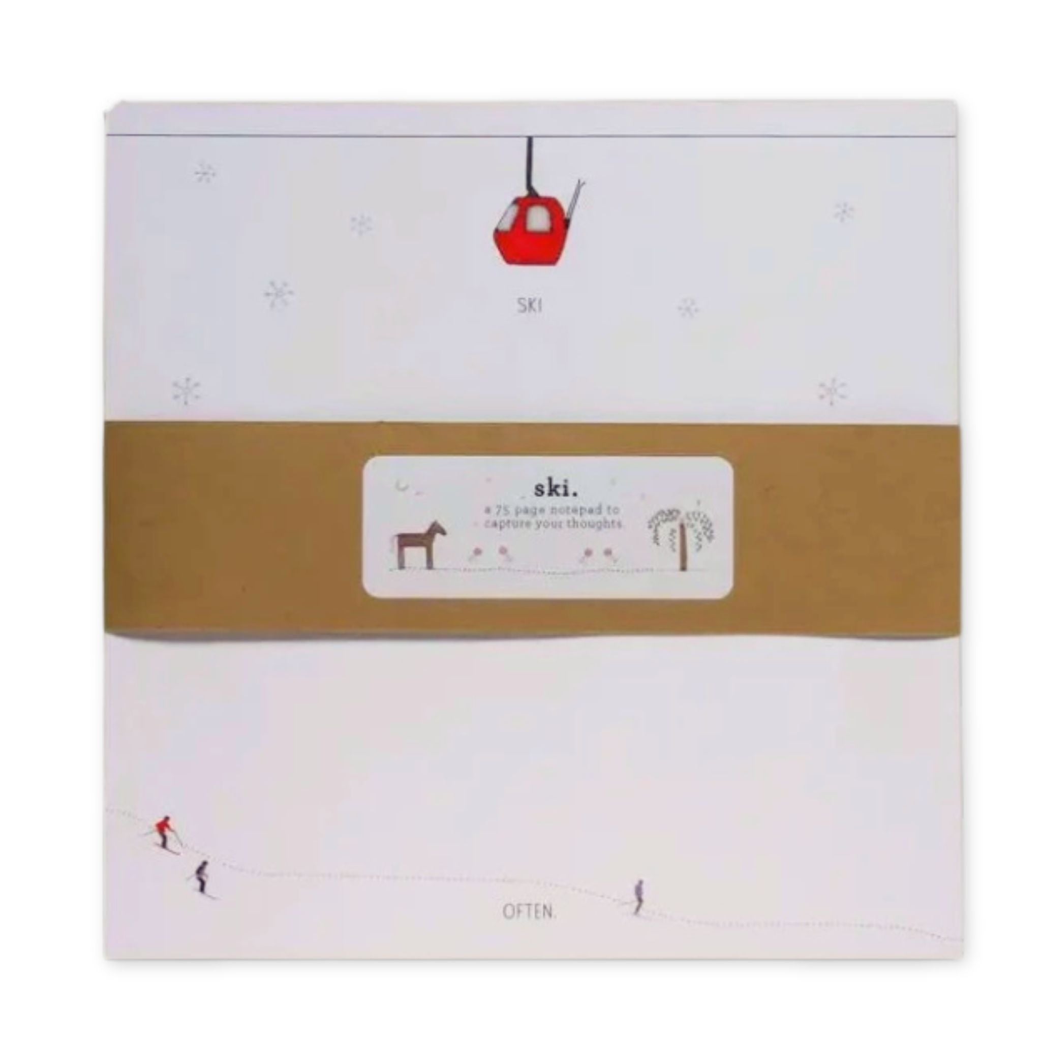 Product packaging with a red ski lift illustration on a white background