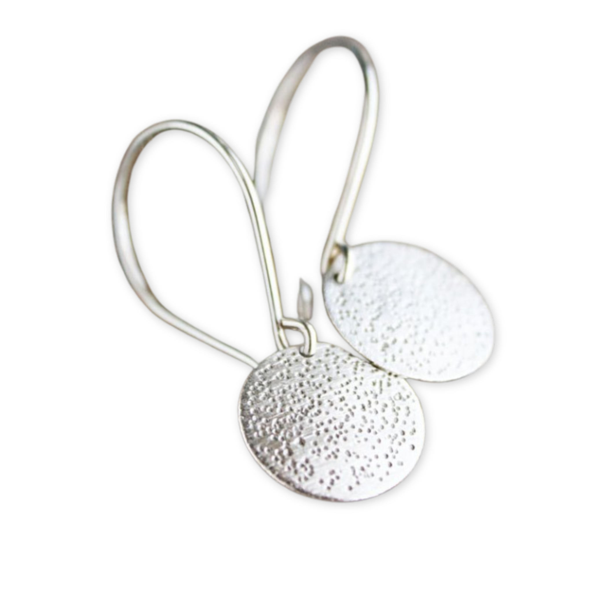 silver earrings with speckled round discs