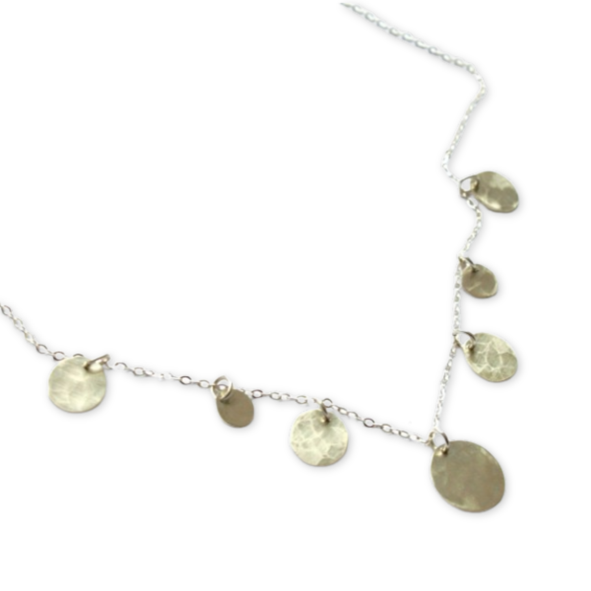 necklace with seven hammered round discs