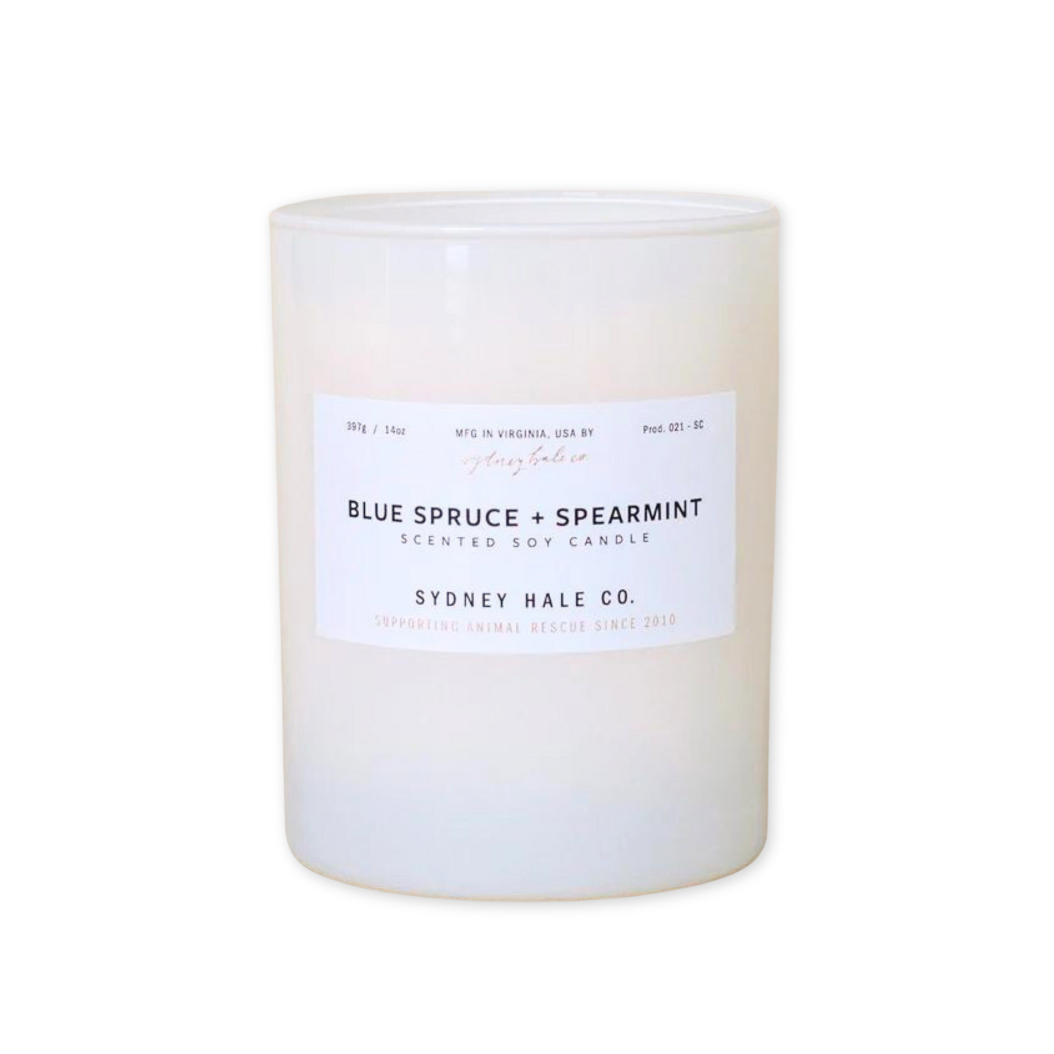 blue spruce and spearmint scented candle