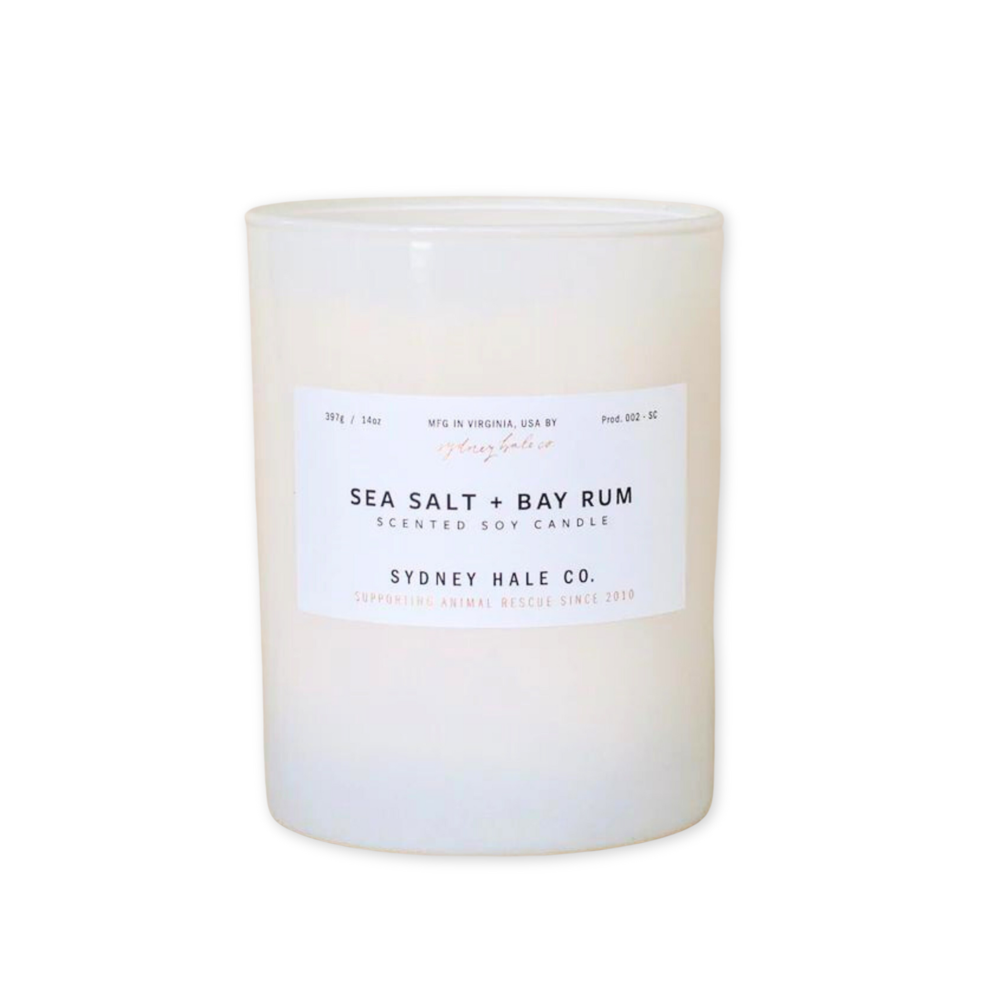 sea salt and bay rum scented candle