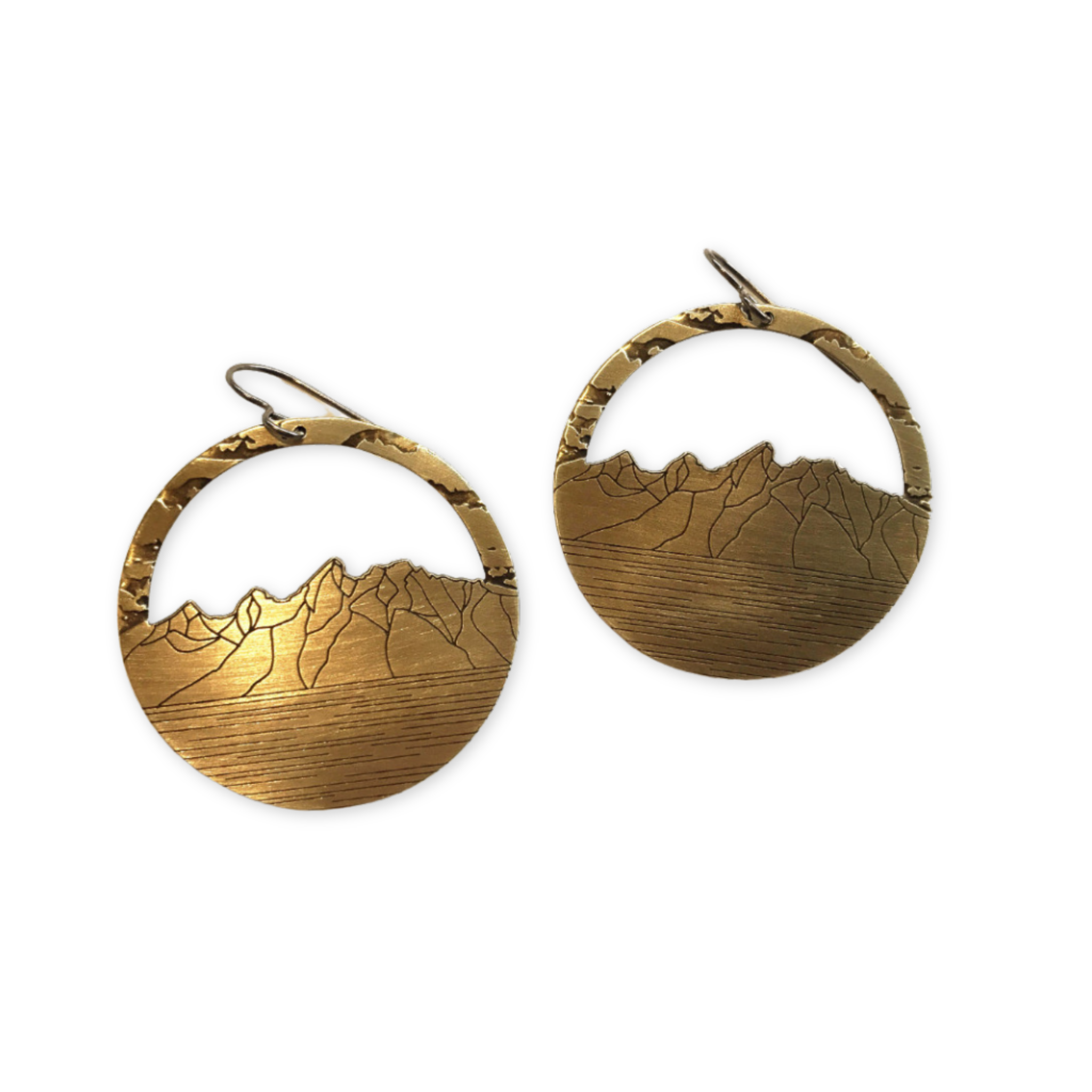 brass earrings with teton mountain range cutout