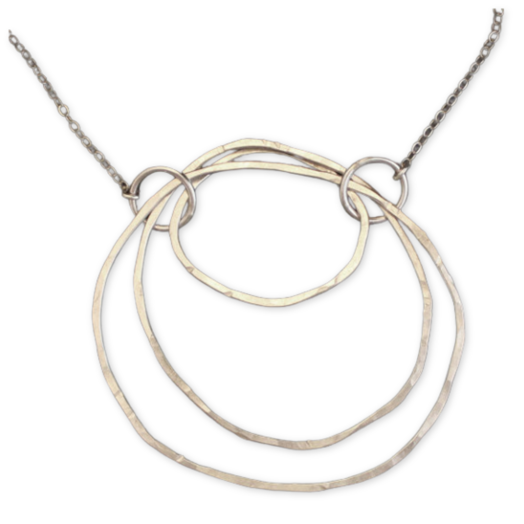 nesting necklace with three different sized organic hoops