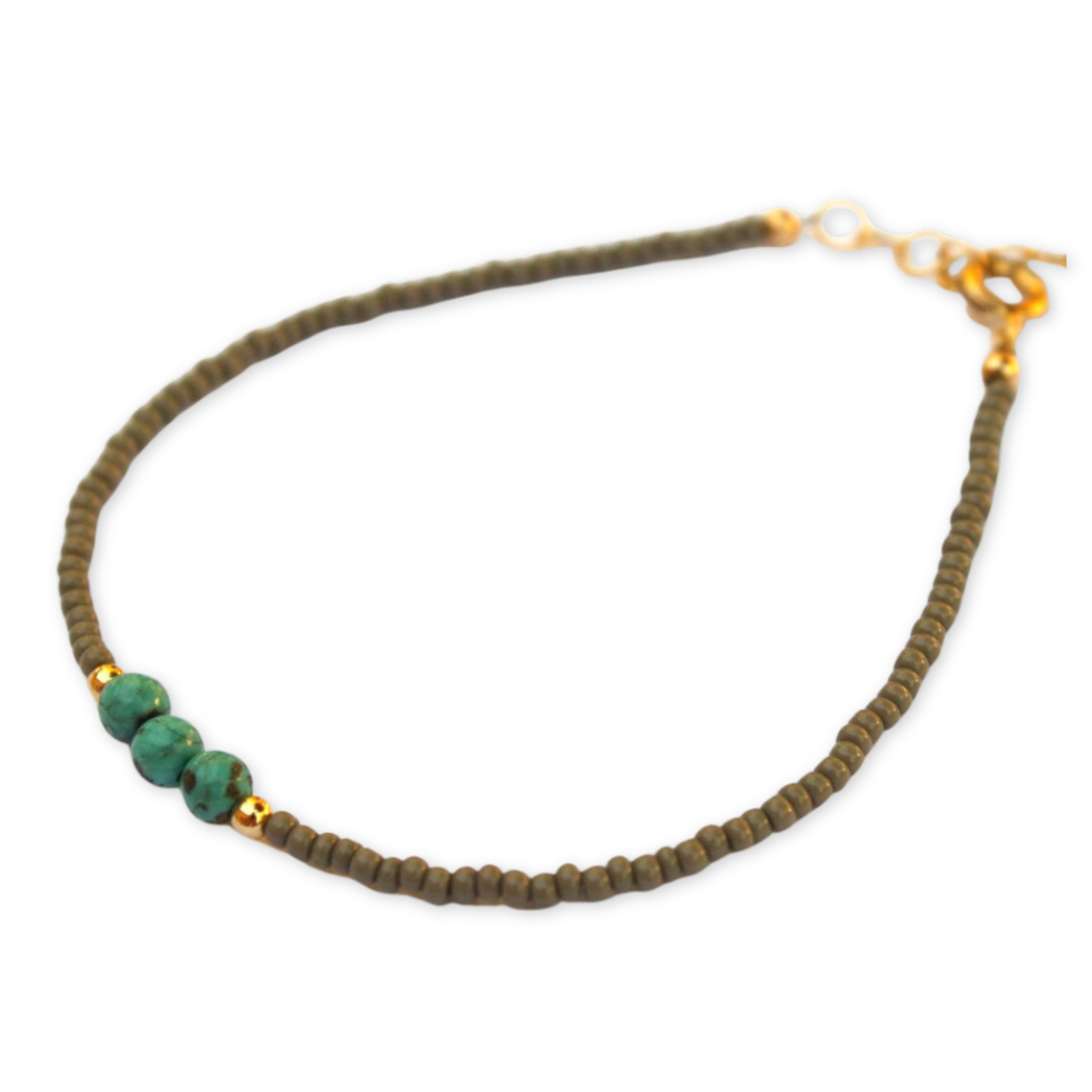 grey stone beaded bracelet with three turquoise stones