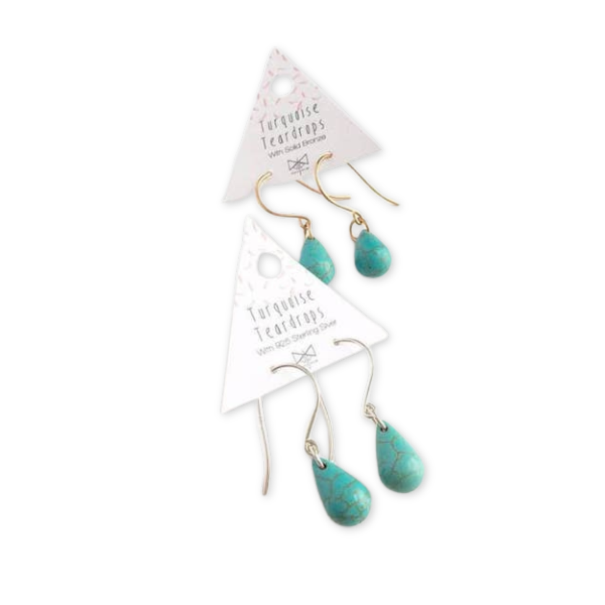 earrings with turquoise pendants in the shape of a teardrop