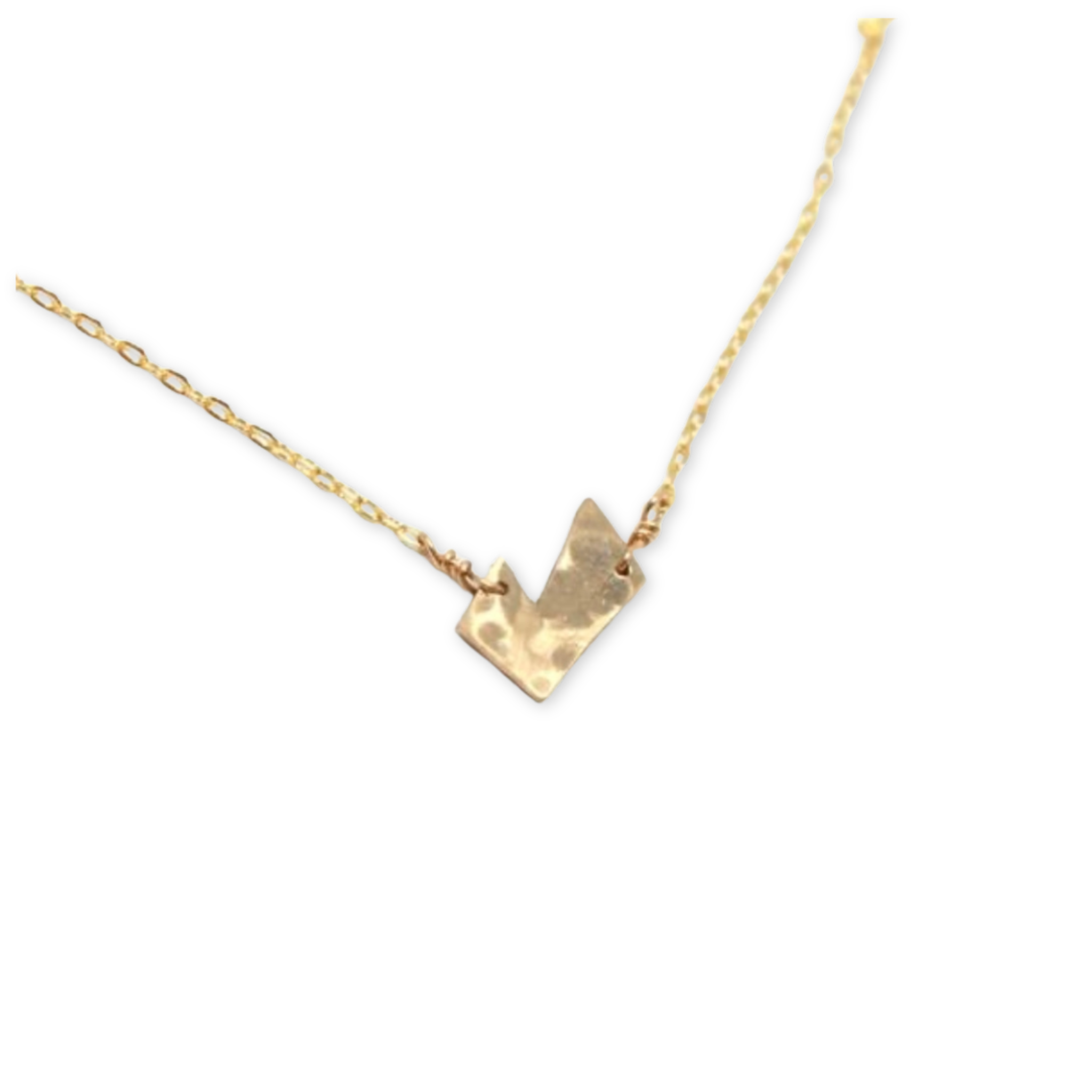 hammered check mark pendant on a delicate necklace chain