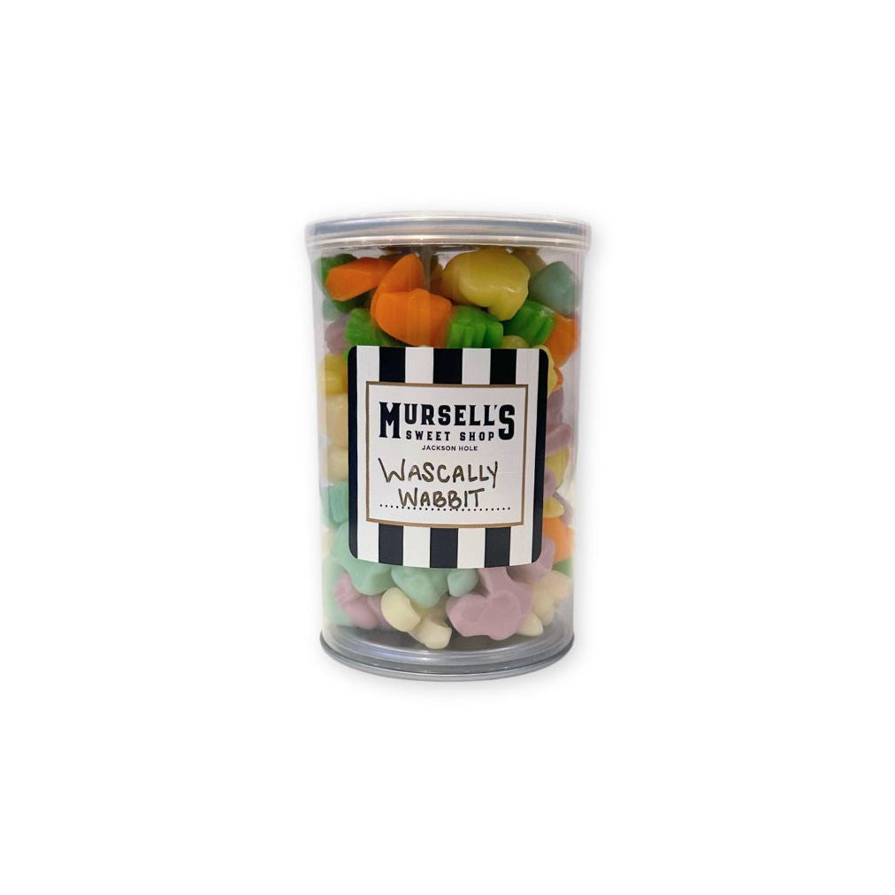 A small jar of Mursell's Wascally Wabbit gummi's.