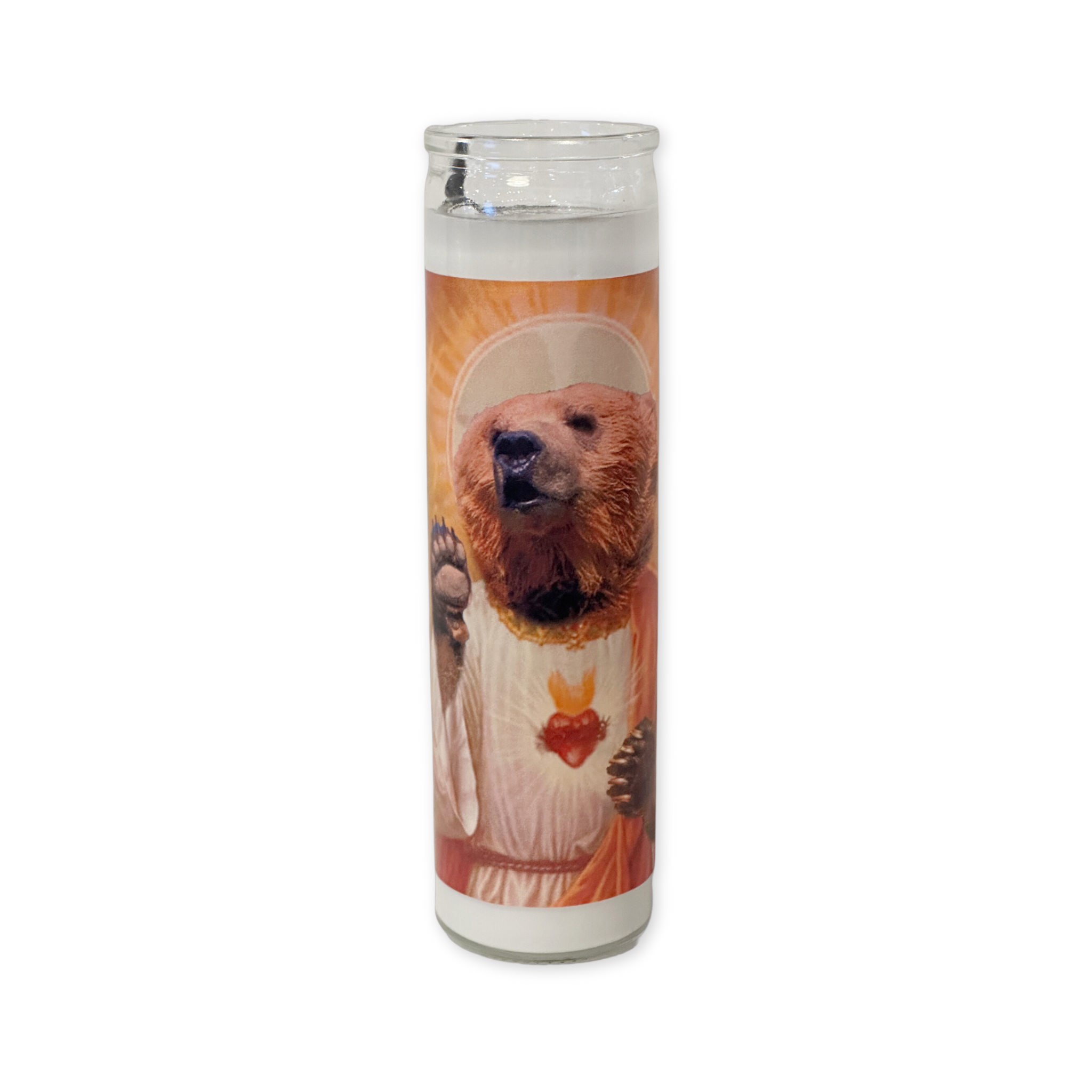 unscented prayer candle with a bear