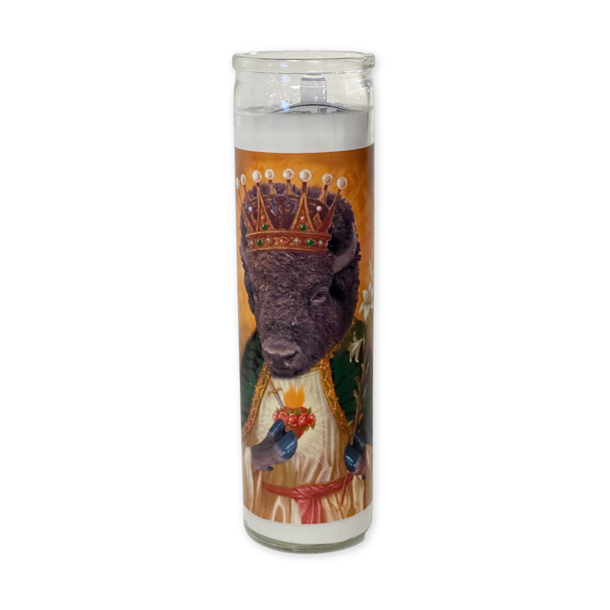 unscented prayer candle with a bison