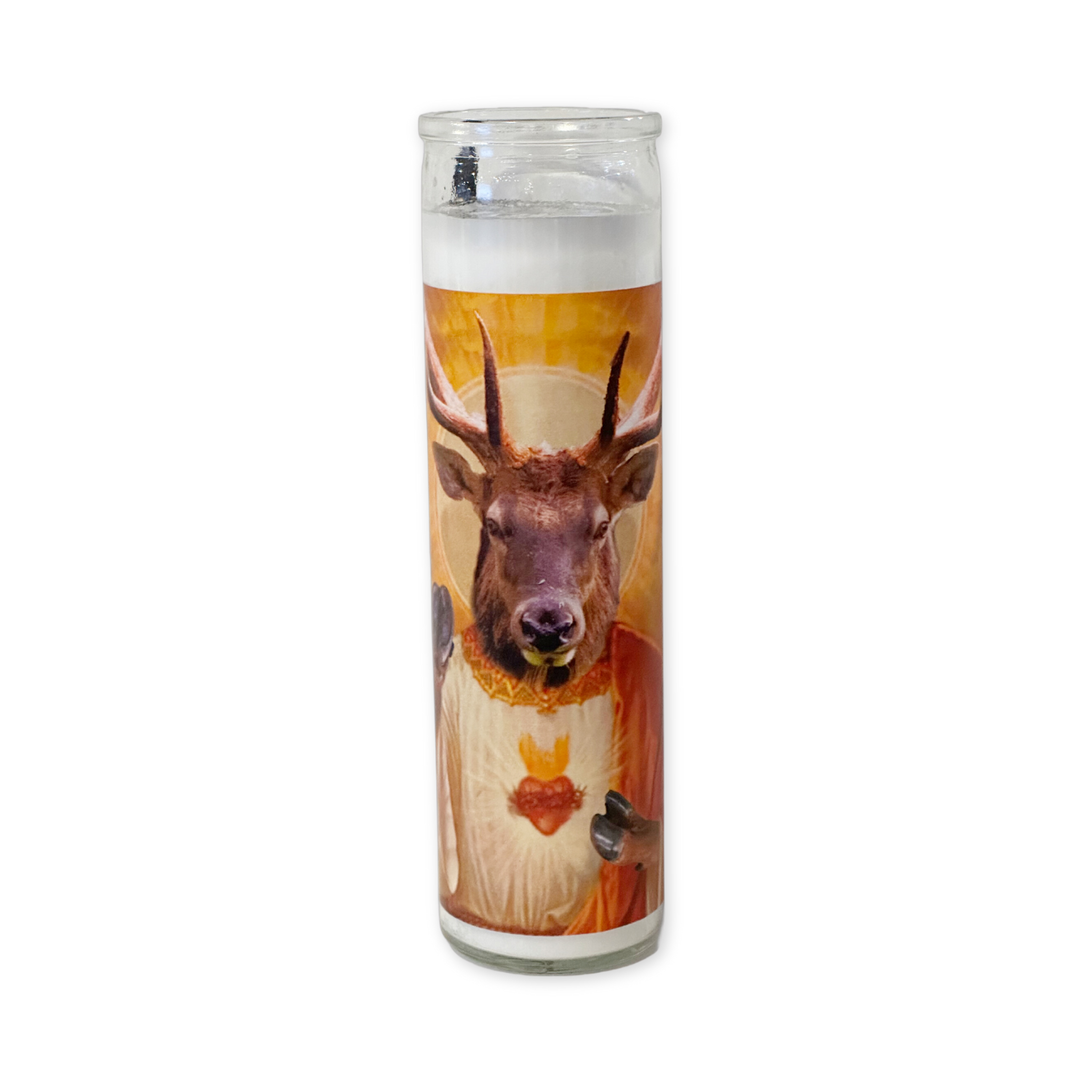 unscented prayer candle with an elk