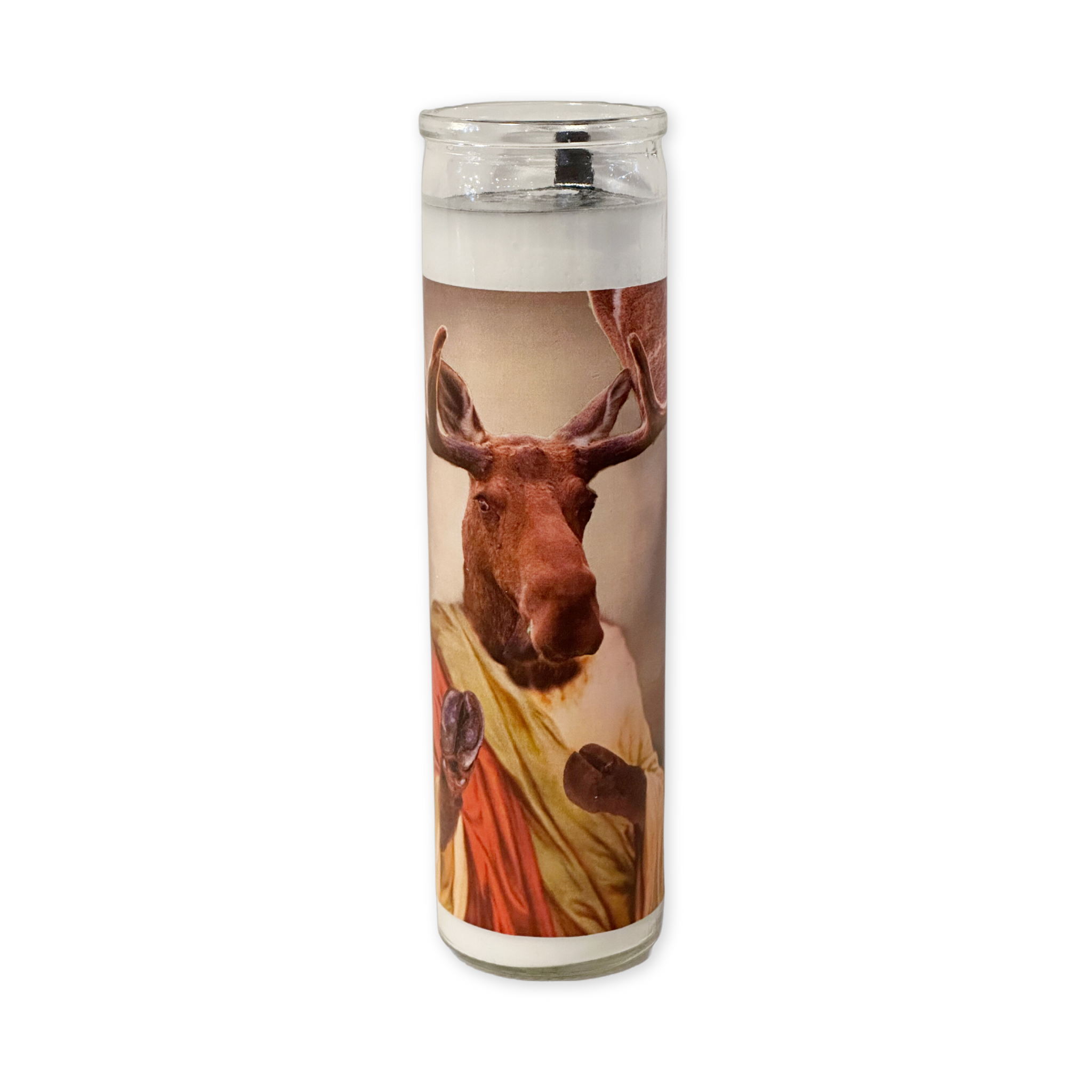 unscented prayer candle with a moose