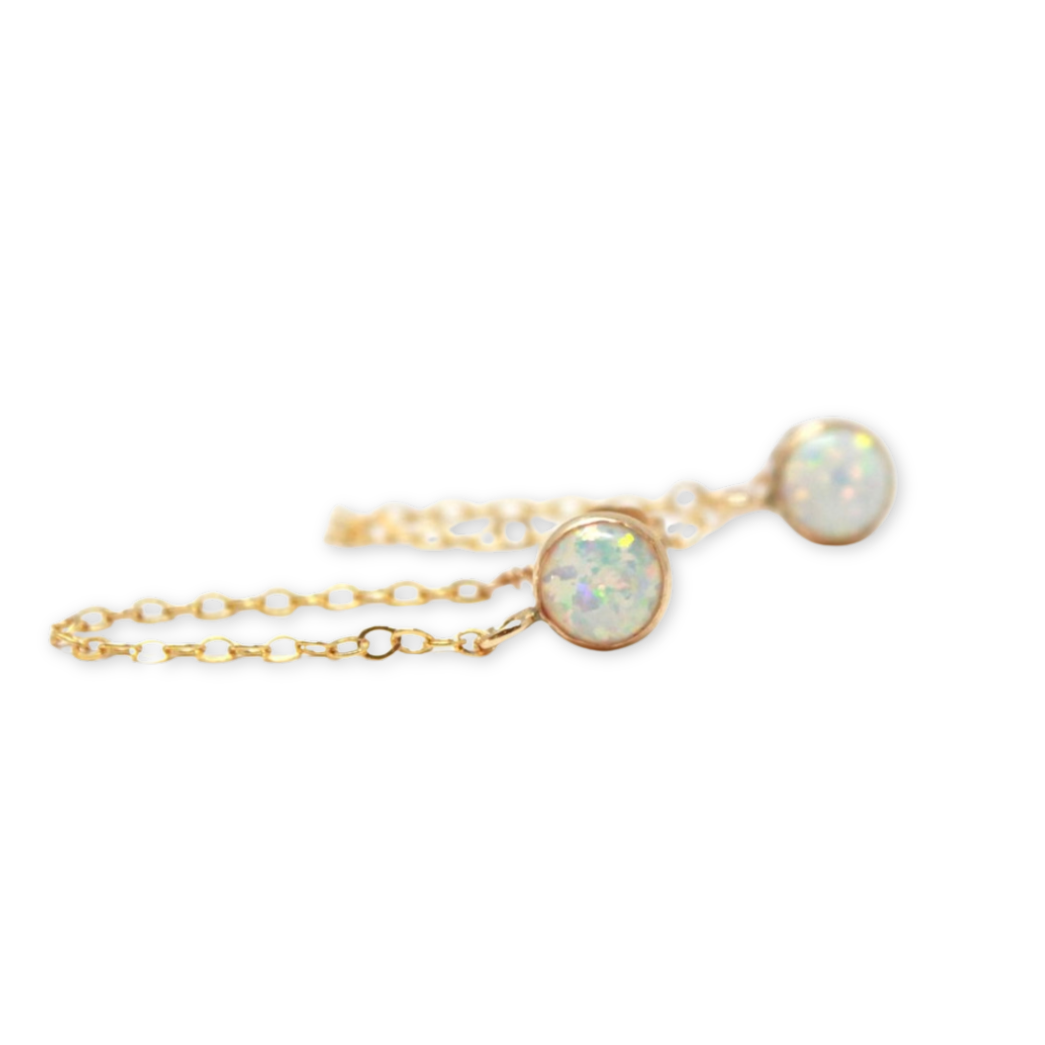 earrings with opals and small delicate chains
