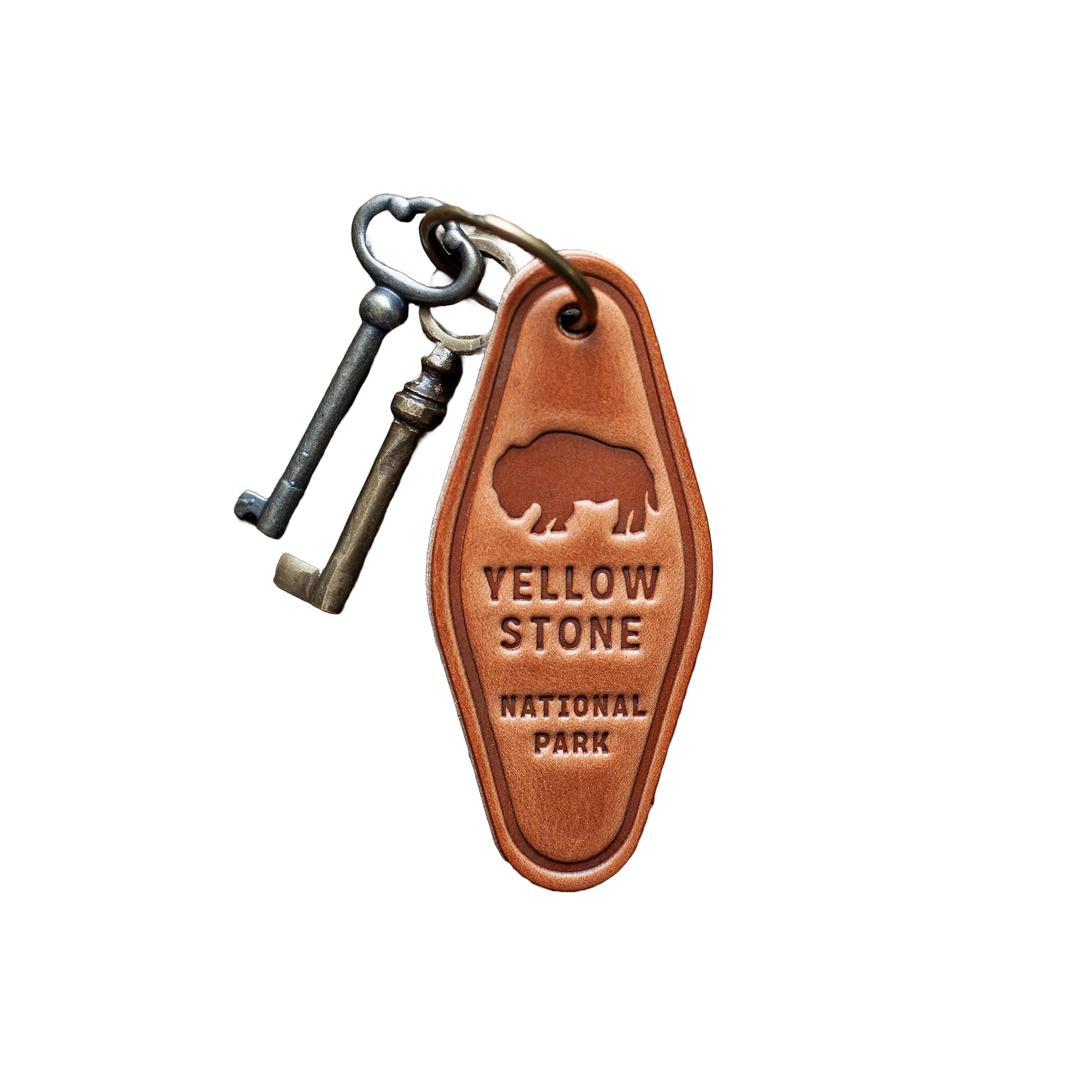 Yellowstone National Park Leather Keychain Motel Style