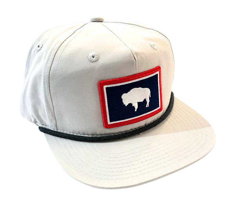 White Wyoming Flag Patch Flat Brim Hat