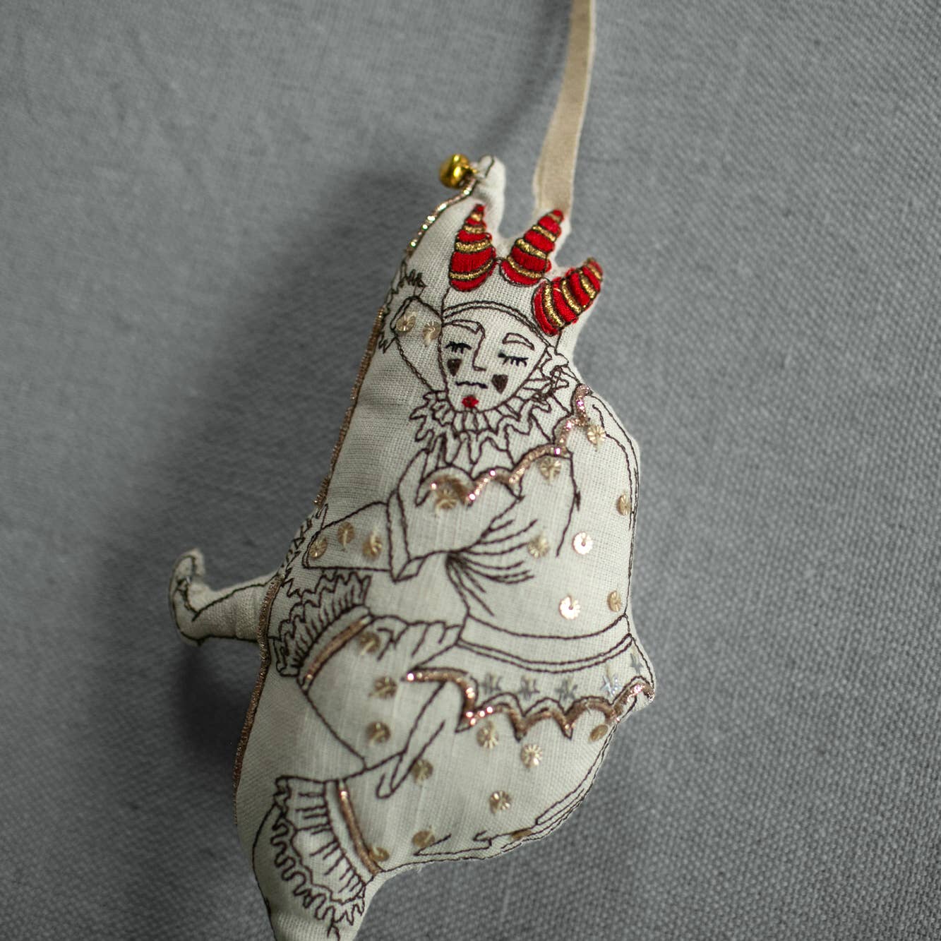 Dancing Jester Ornament - Cotton-filled Art Doll