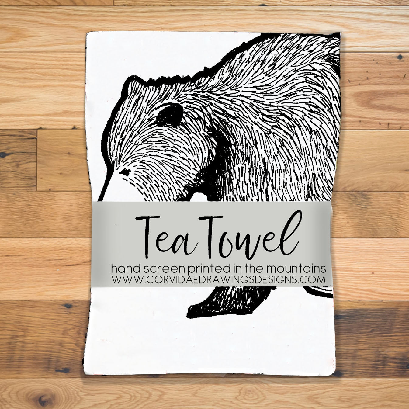 Bear Screen Printed Tea Towel