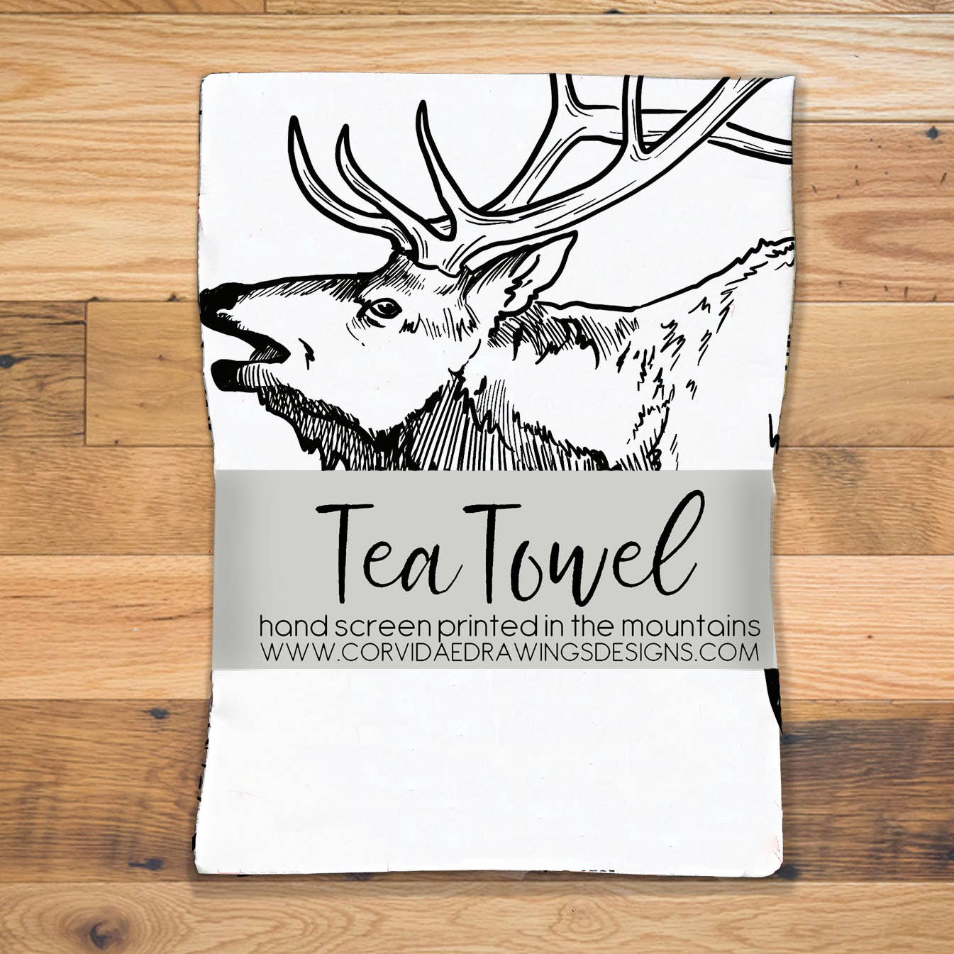 Elk Screen Printed Tea Towel