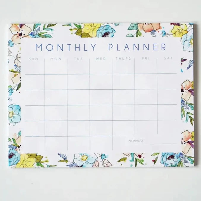 Watercolor Floral Monthly Planner Notepad