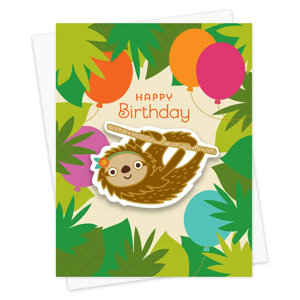 Sloth Happy Birthday Card W/ Sticker