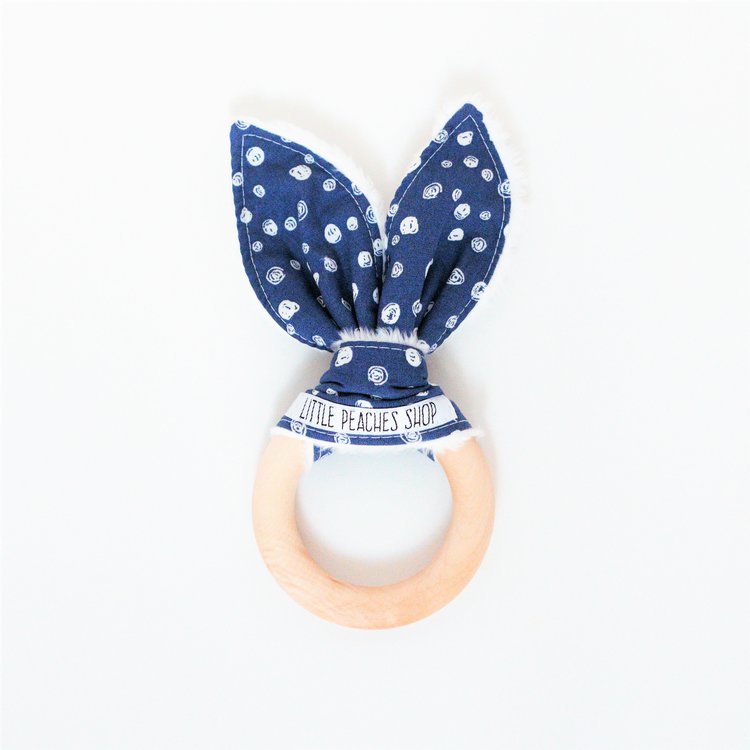 Bunny Teether in Navy Doodles