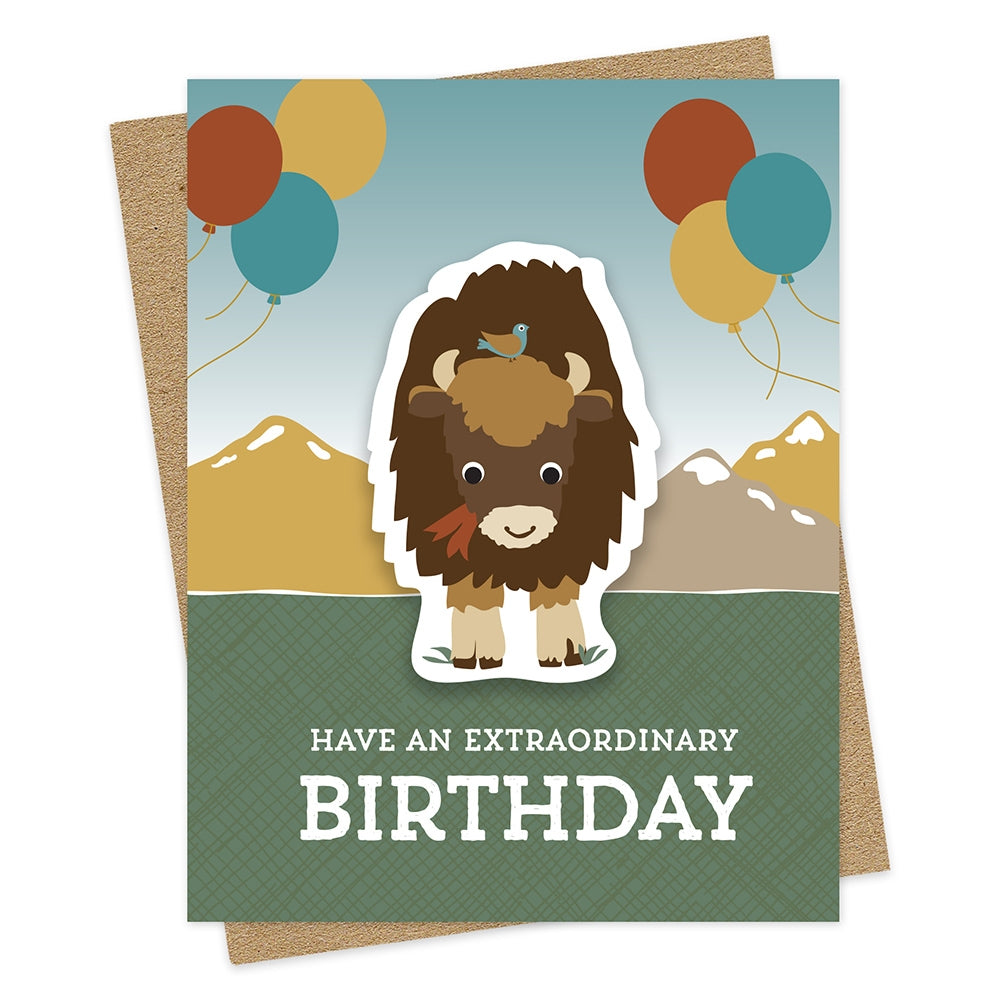 Bison Birthday Card W/ Sticker