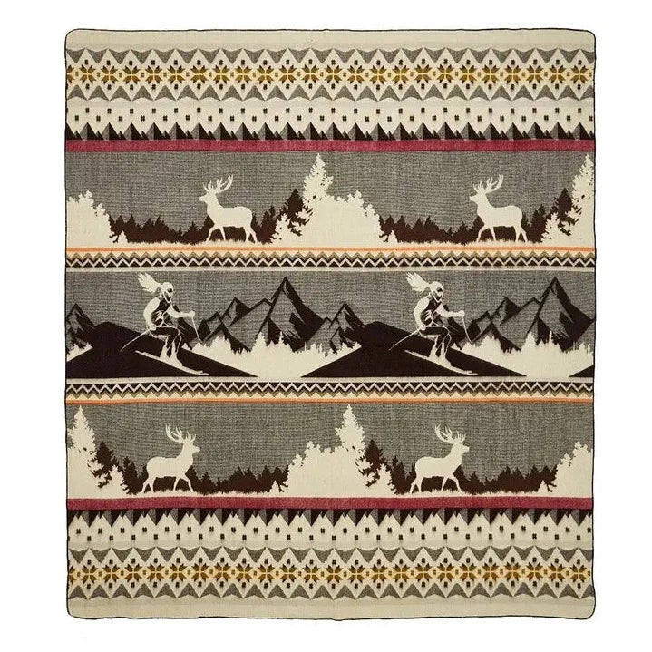 Brown Ski Adventure Southwestern Blanket