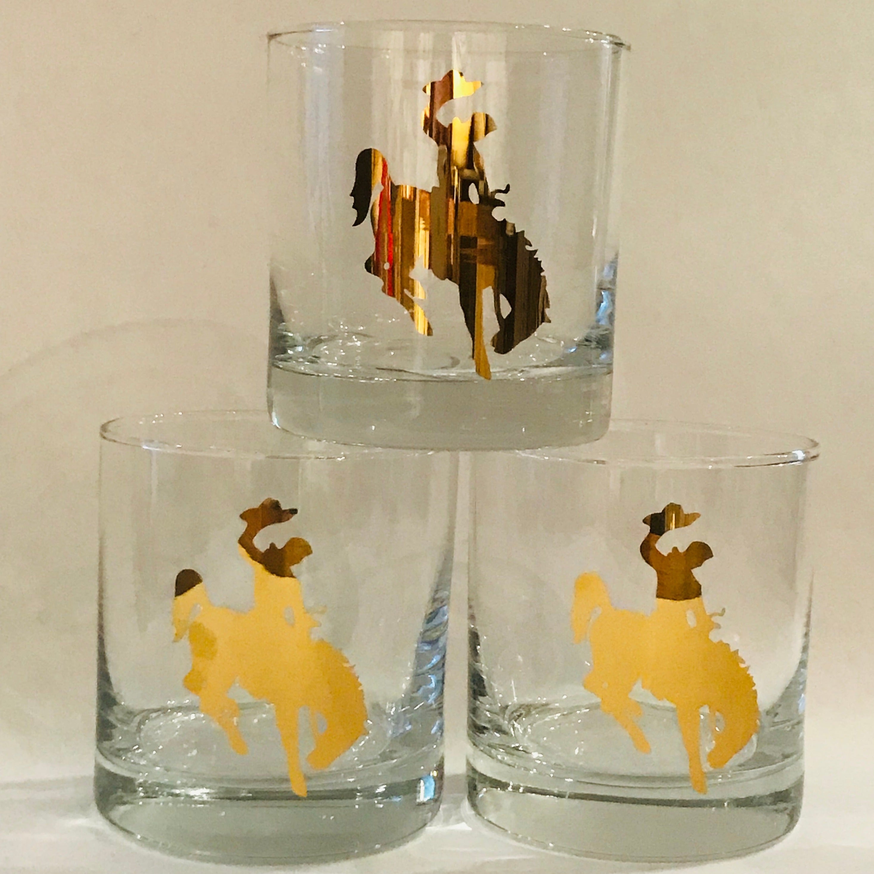 20 K Gold Bronco Rocks / Old Fashioned Glasses