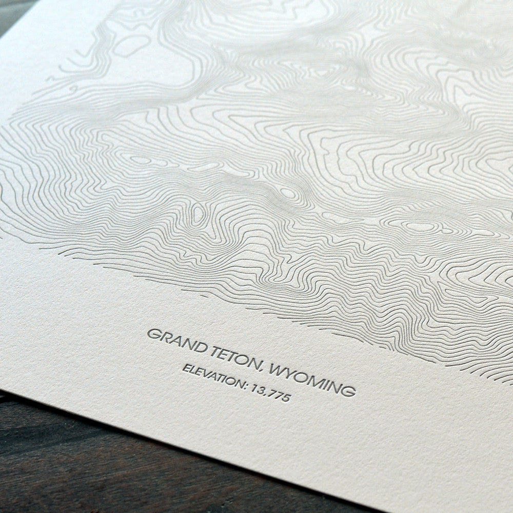 Grand Teton Letterpressed Topographic Poster