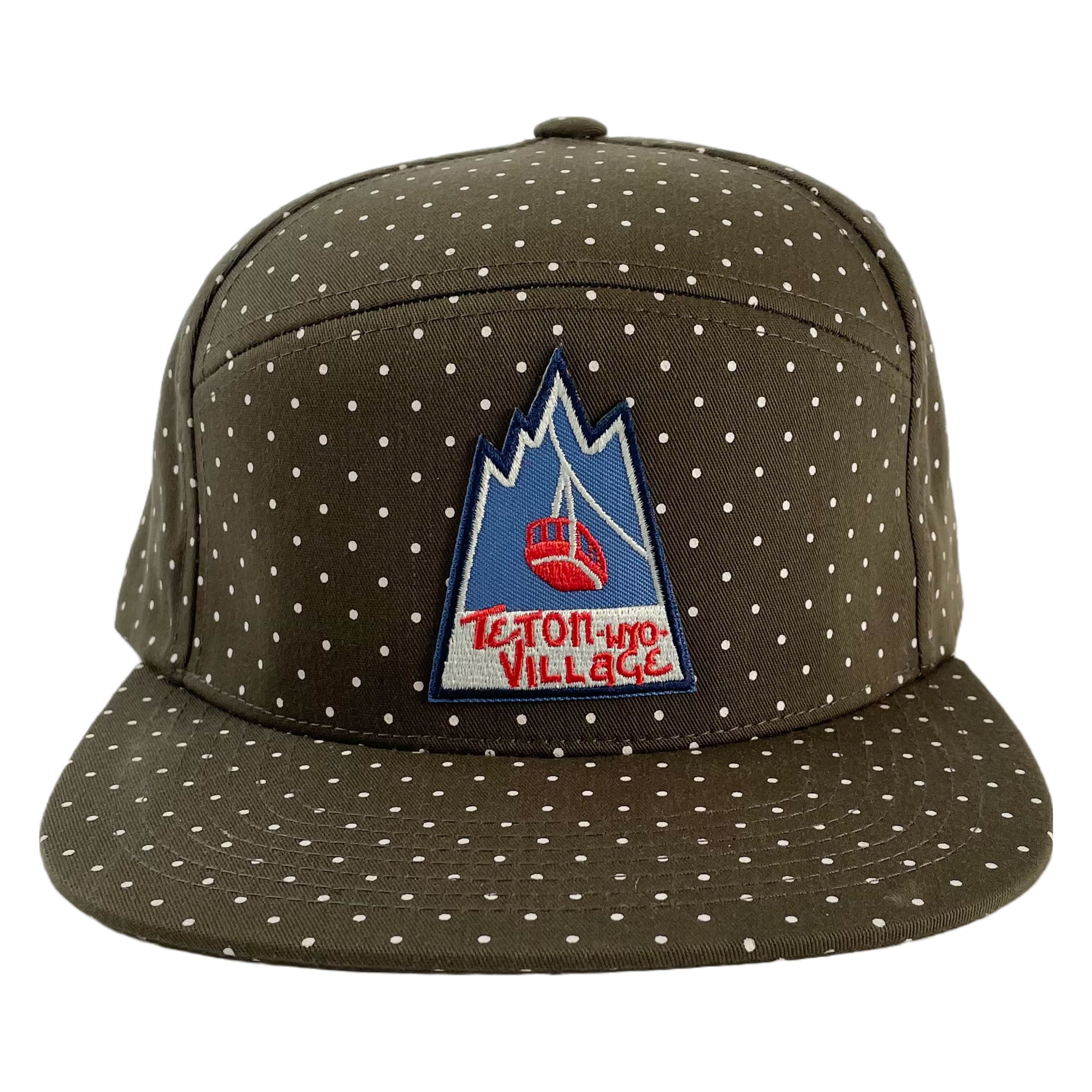 Green with White Polka Dot Teton Village Tram Flat Brim Hat