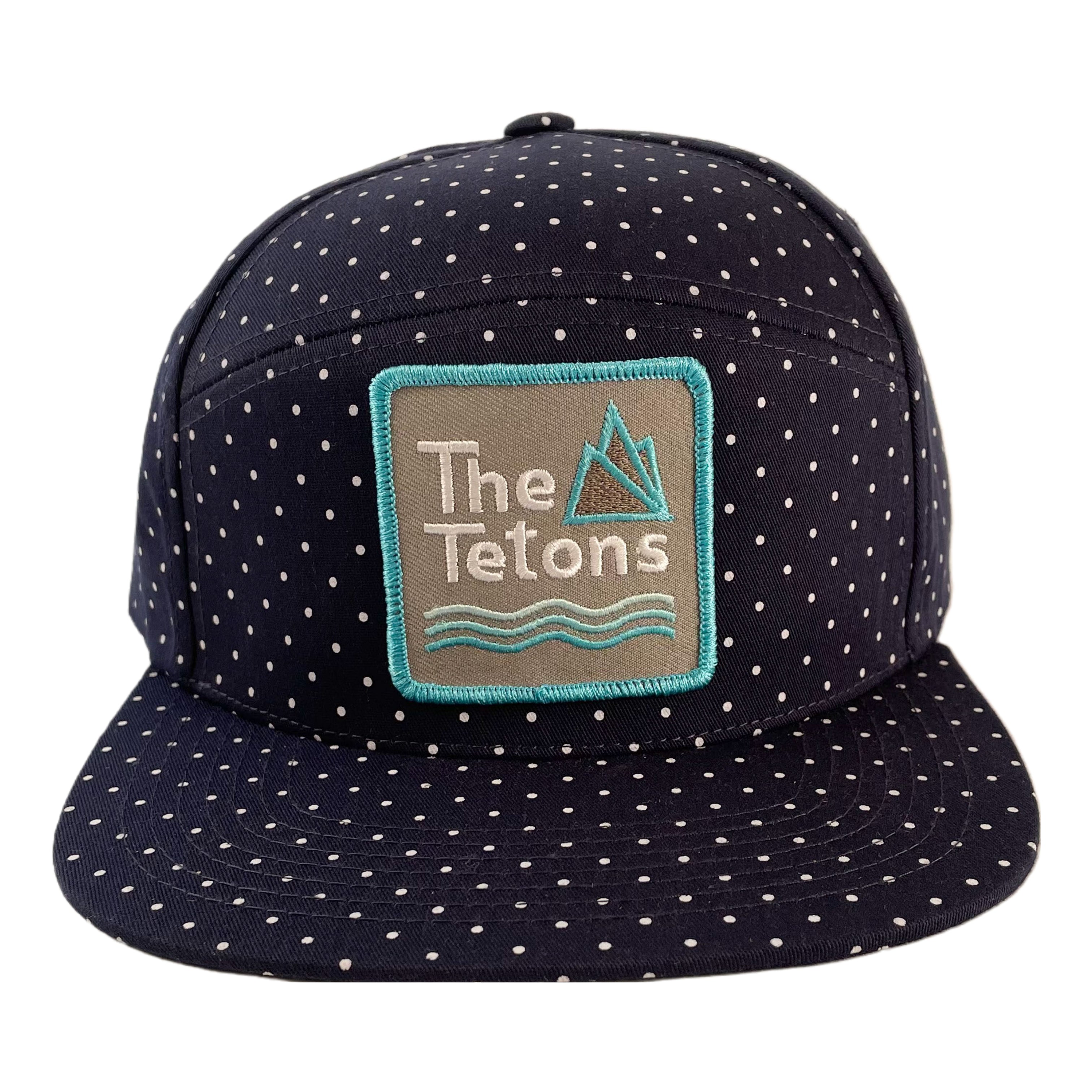 Tetons Patch on Navy Polka Dot Flat Bill Hat