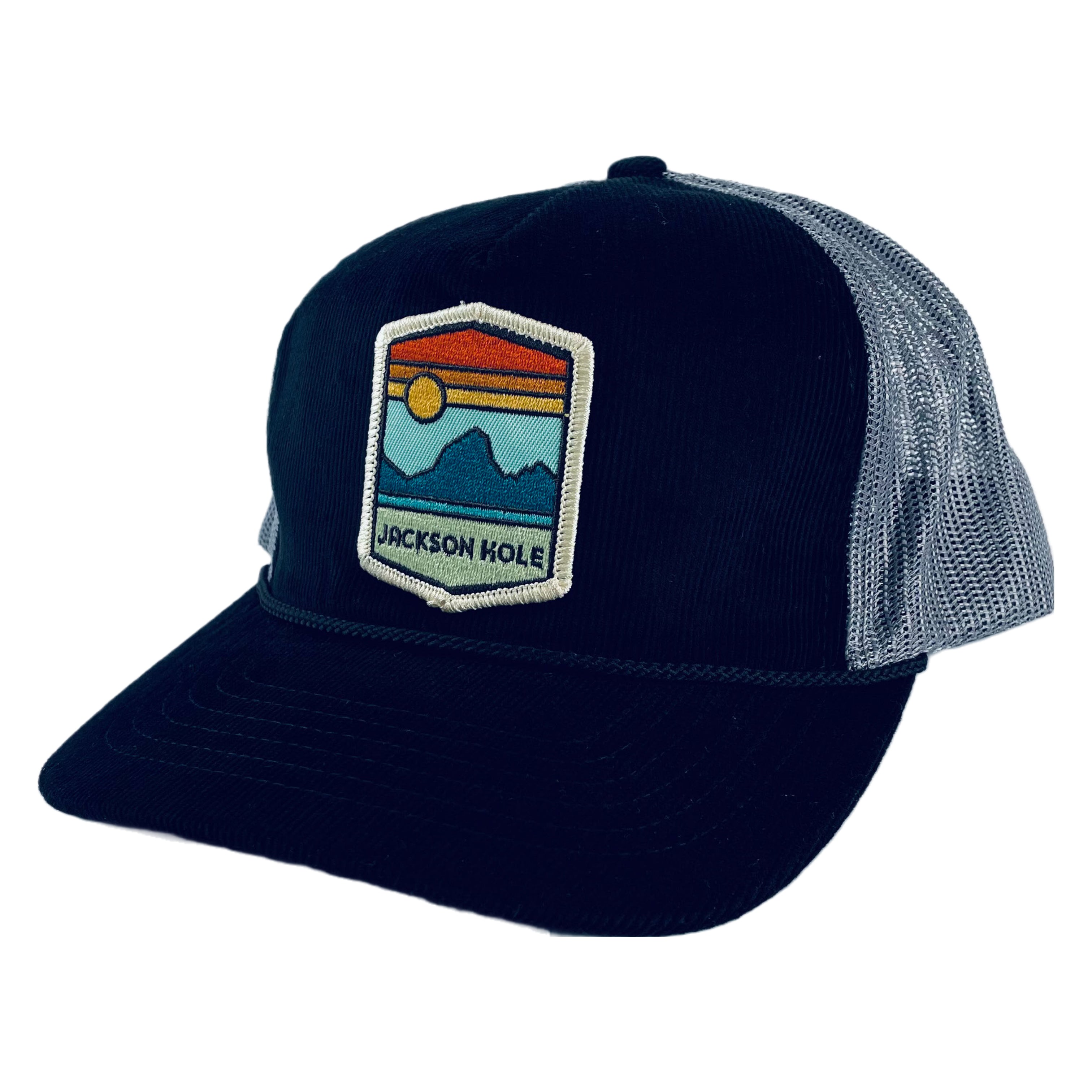Black and Grey Mesh Back Hat Jackson Hole Sun and Mountain Patch