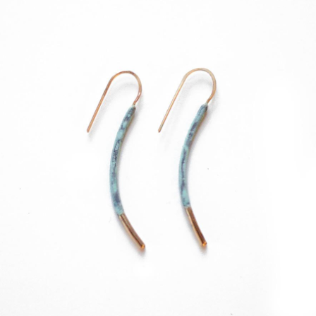Patina & Gold Tip Dangle Earrings