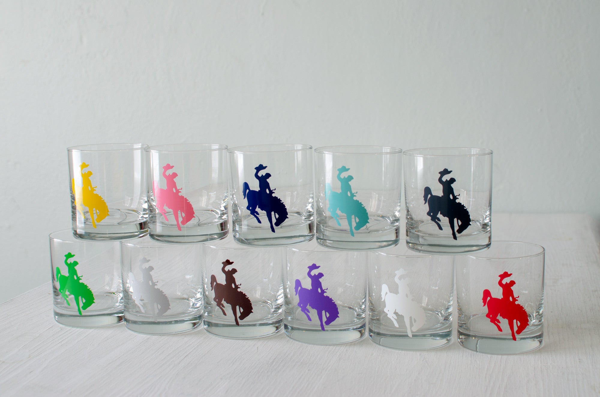 Bucking Bronco Rocks Glass