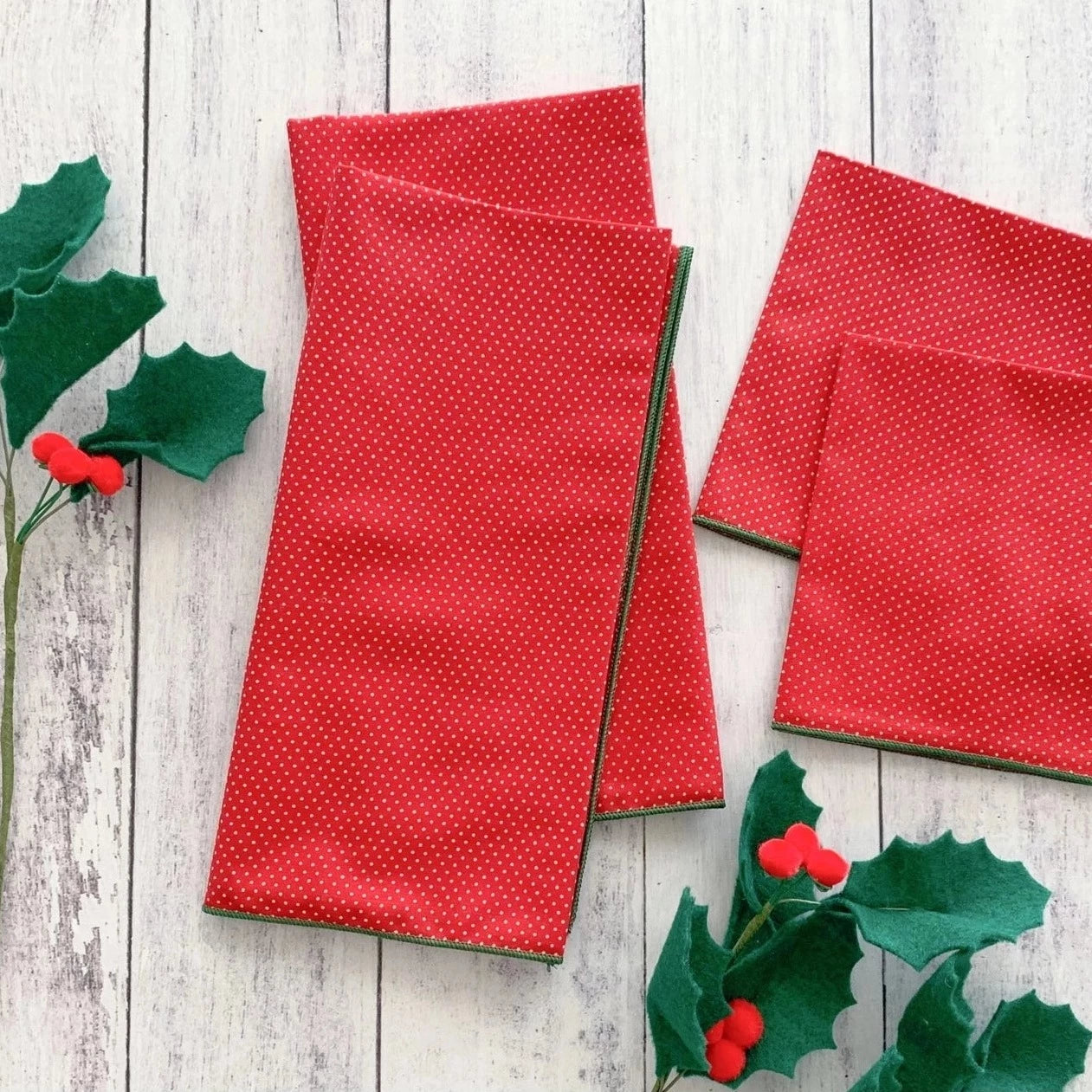 Red Pin Dot Cloth Cocktail Napkins