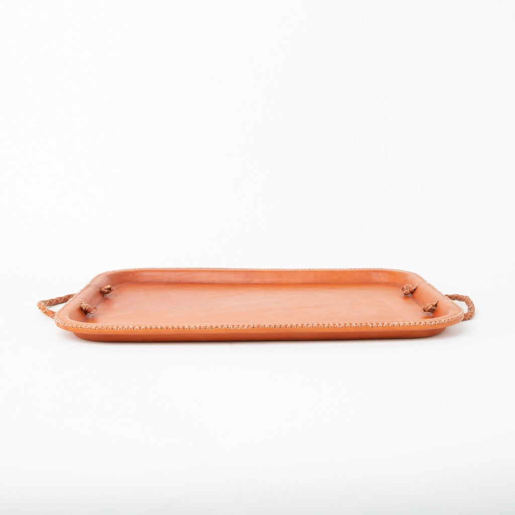 16" Serving Tray With Embroidered Handles - Tan