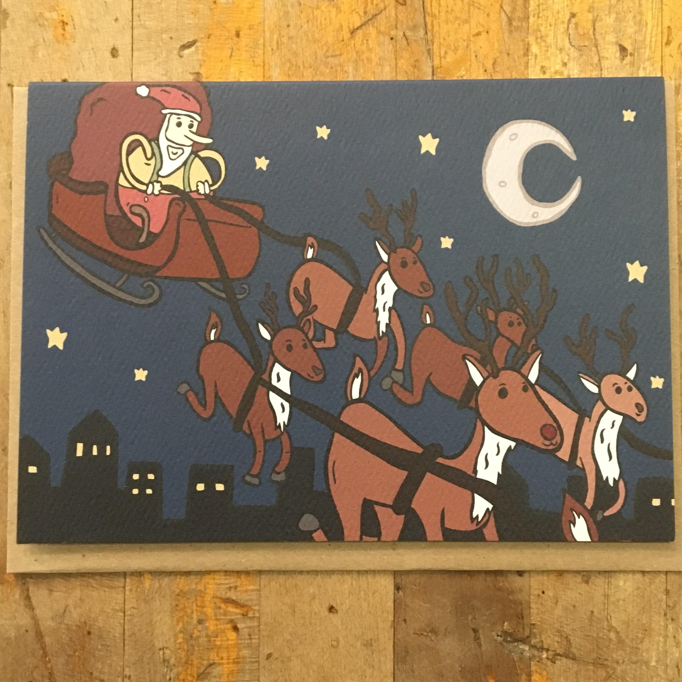 Santa and His Reindeer Christmas Card