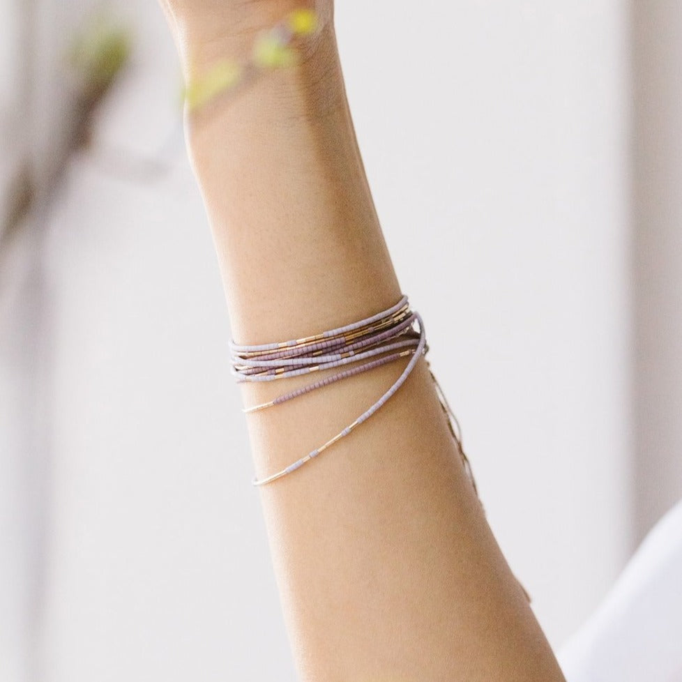 beaded wrap bracelet with gold an lilac japanese glass beads