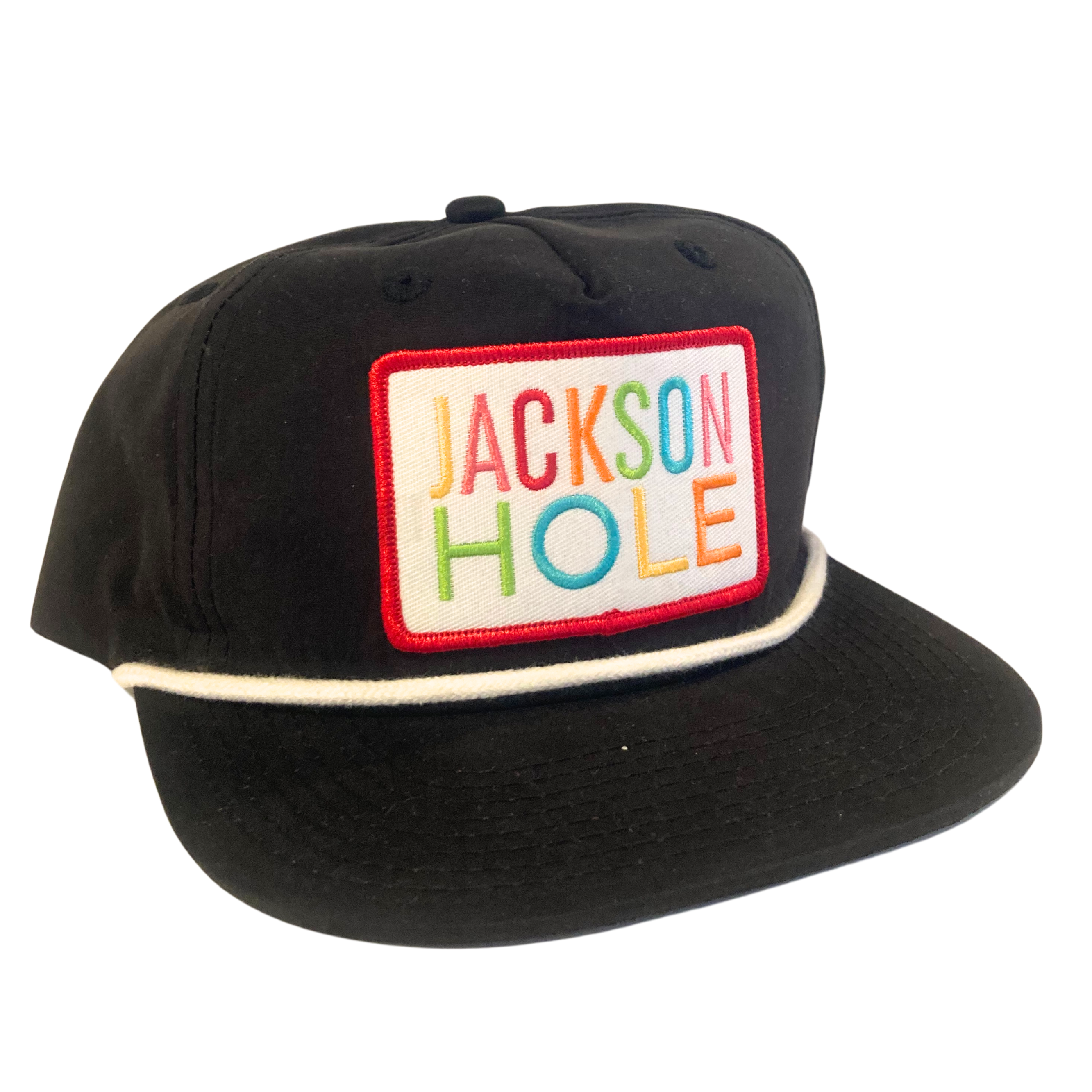 Black Flat Brim Jackson Hole Rainbow Patch Hat