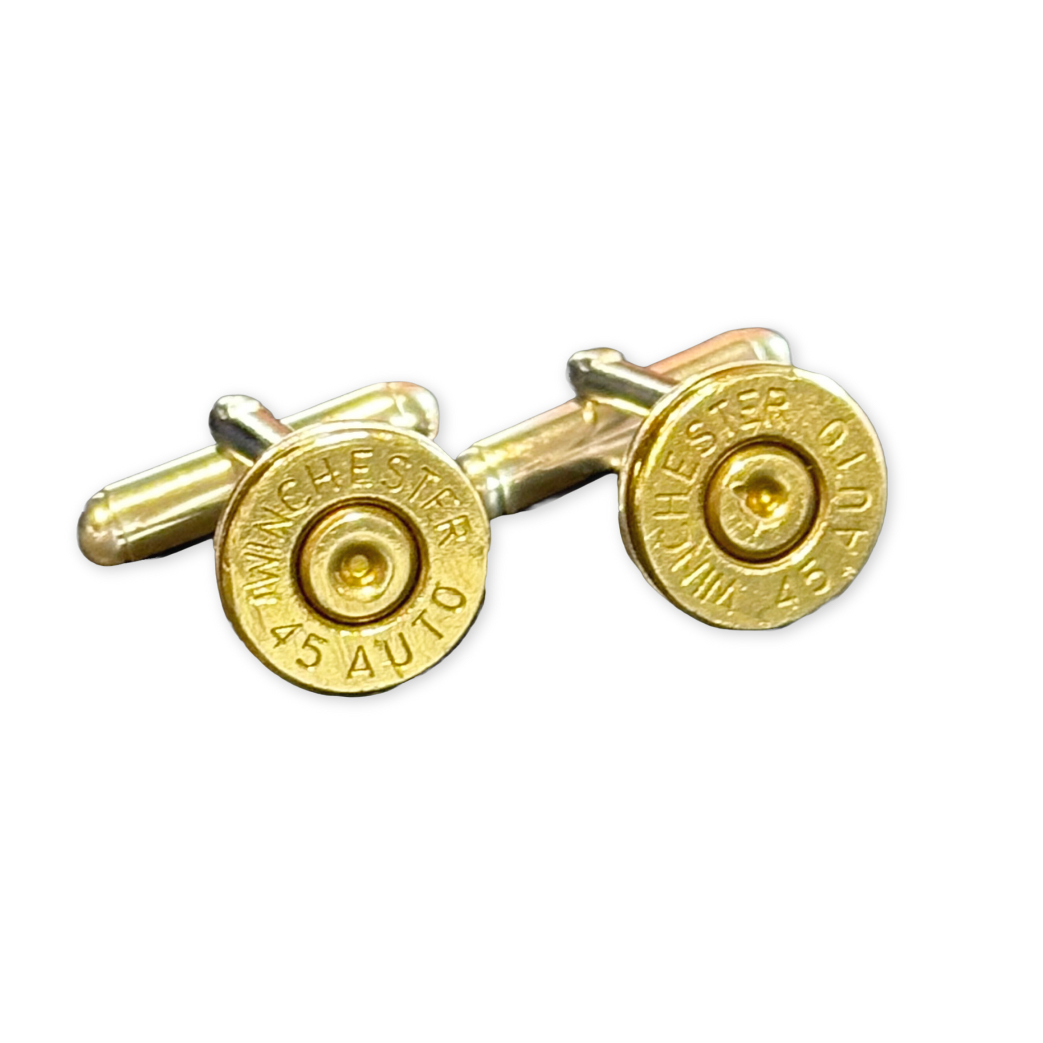 gold cufflinks with 45 caliber bullets