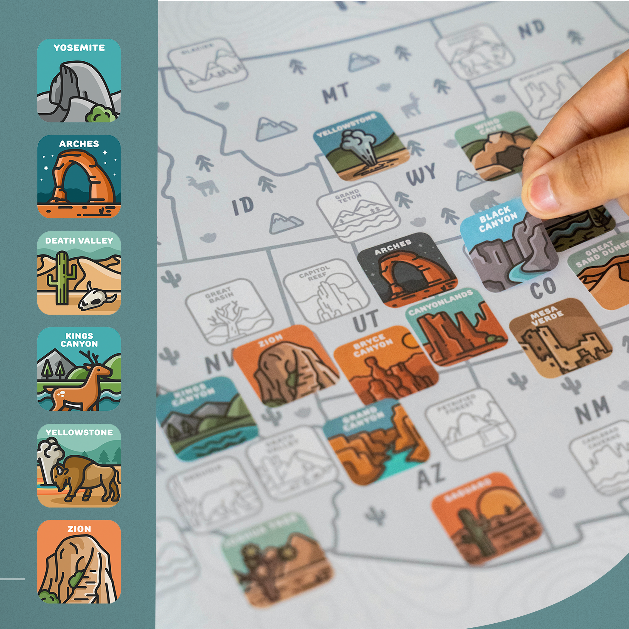 63 National Park Sticker Map