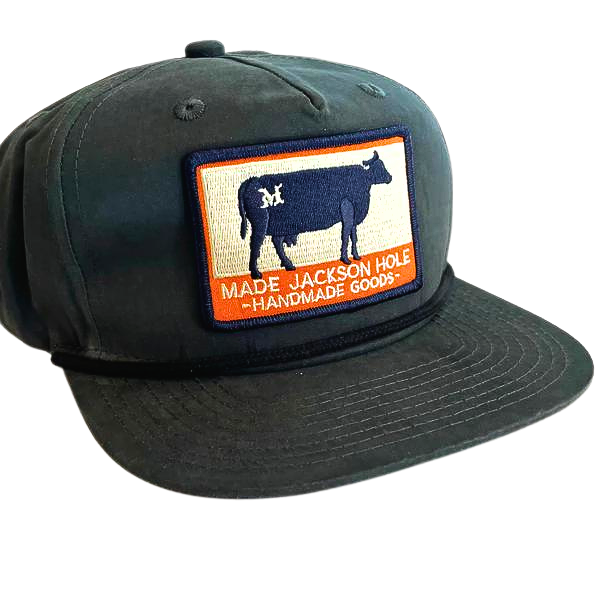 Navy Hat with Flat Brim - Made Jackson Hole Ranch Patch Hat