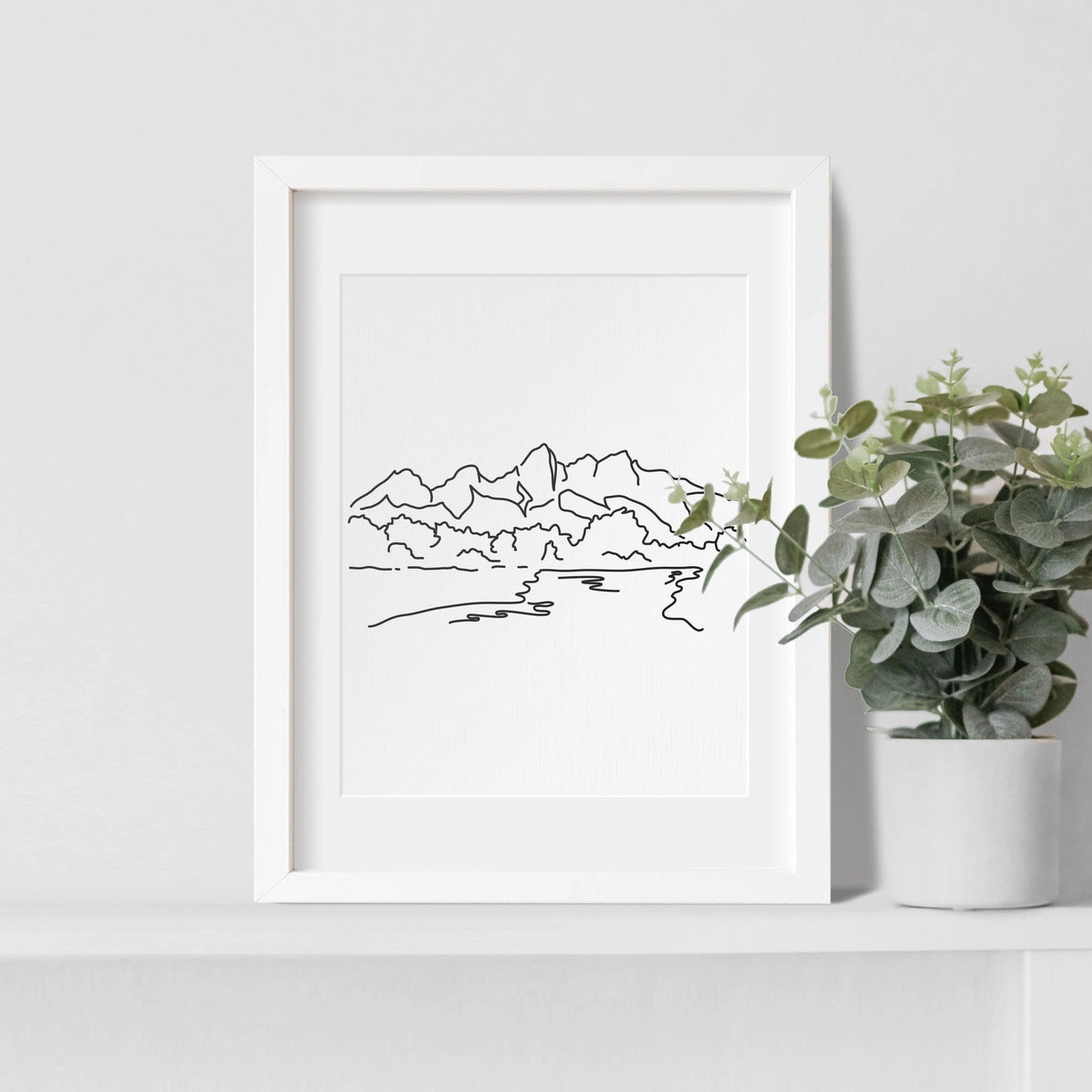 Grand Teton Line Art Print - Unframed