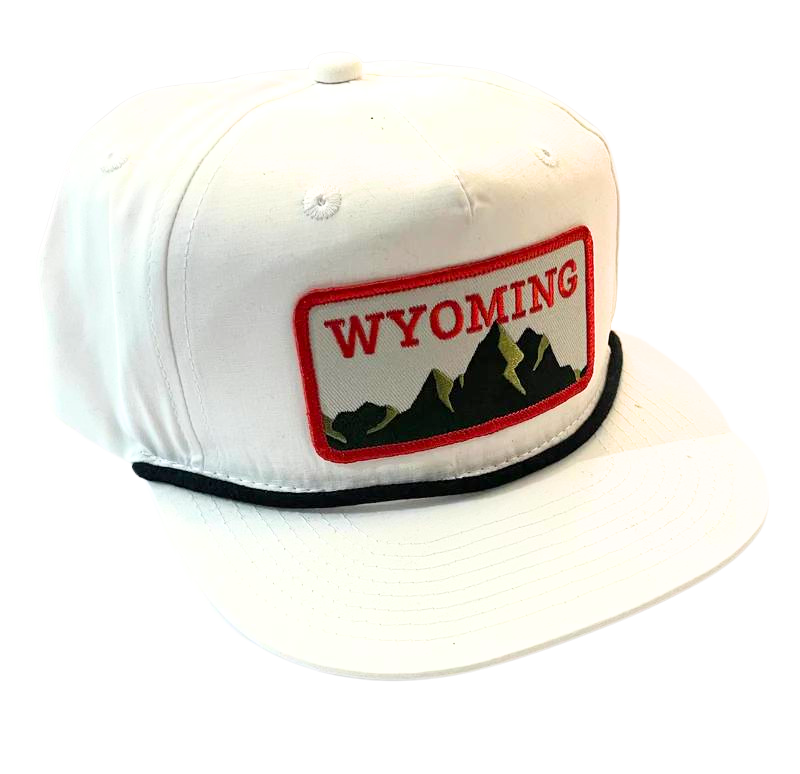 White Hat with Flat Brim Wyoming Mountain Patch Hat