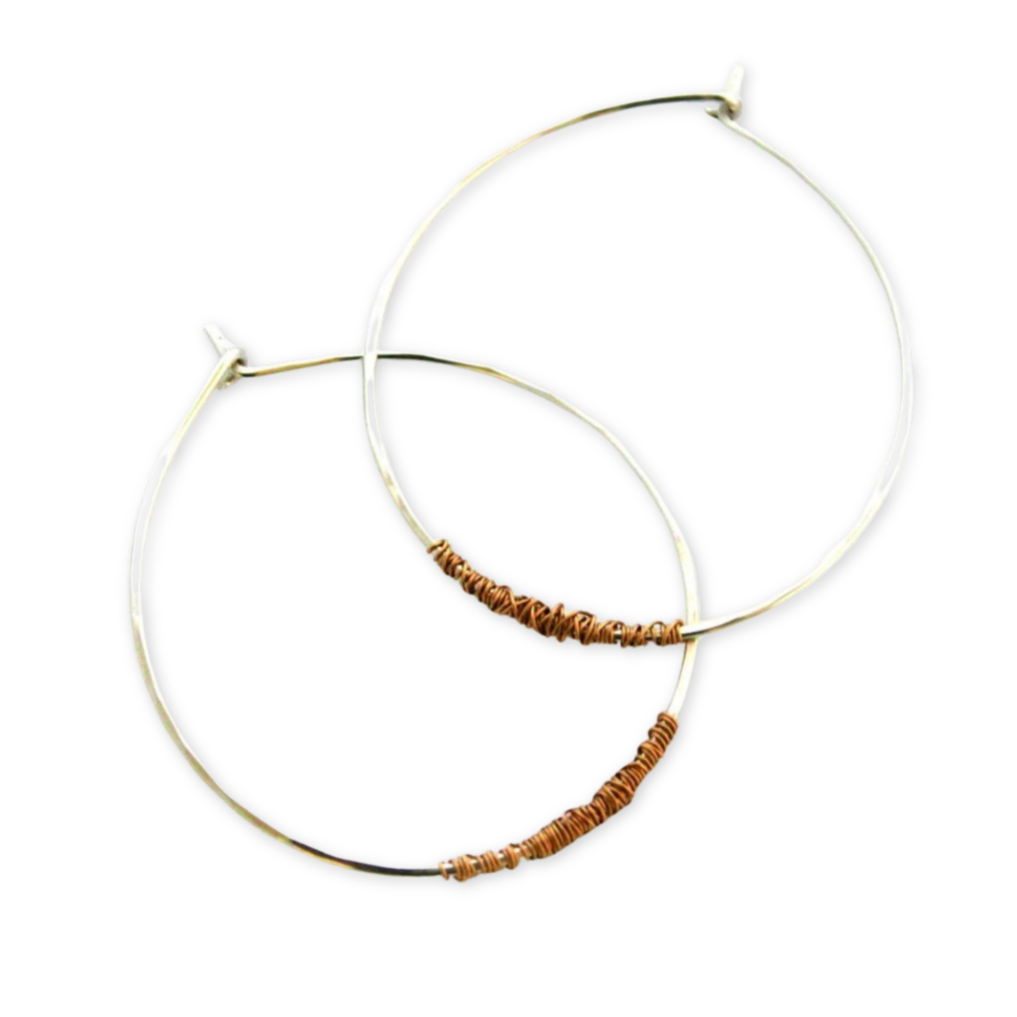 hand forged hoop earrings with wire wrapping