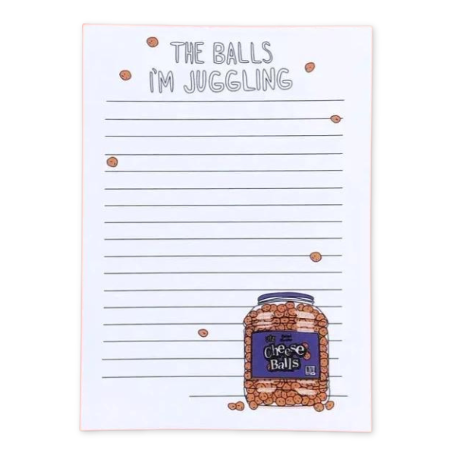 Notepad with cheeseballs and lines