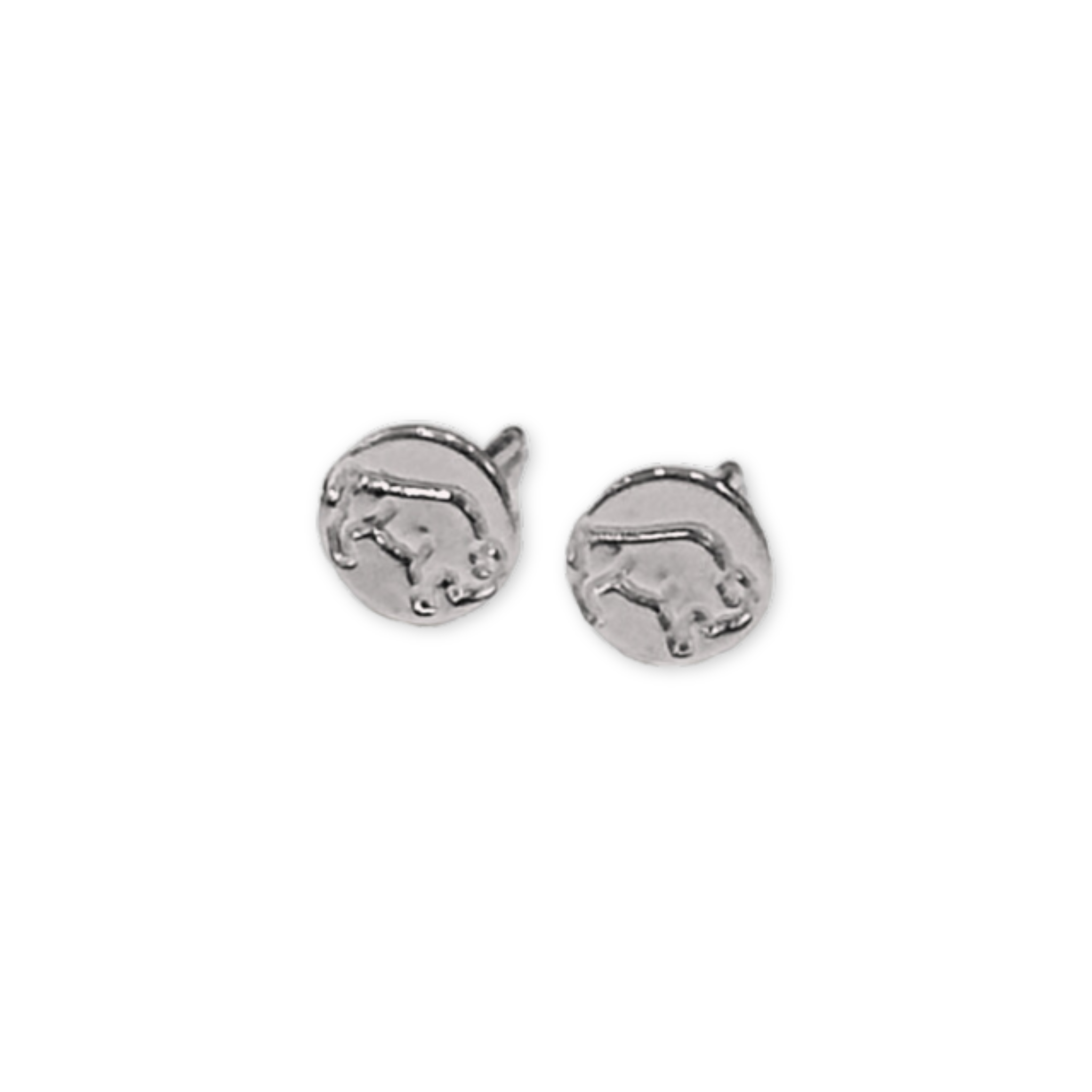 a pair of silver studs with bison on them