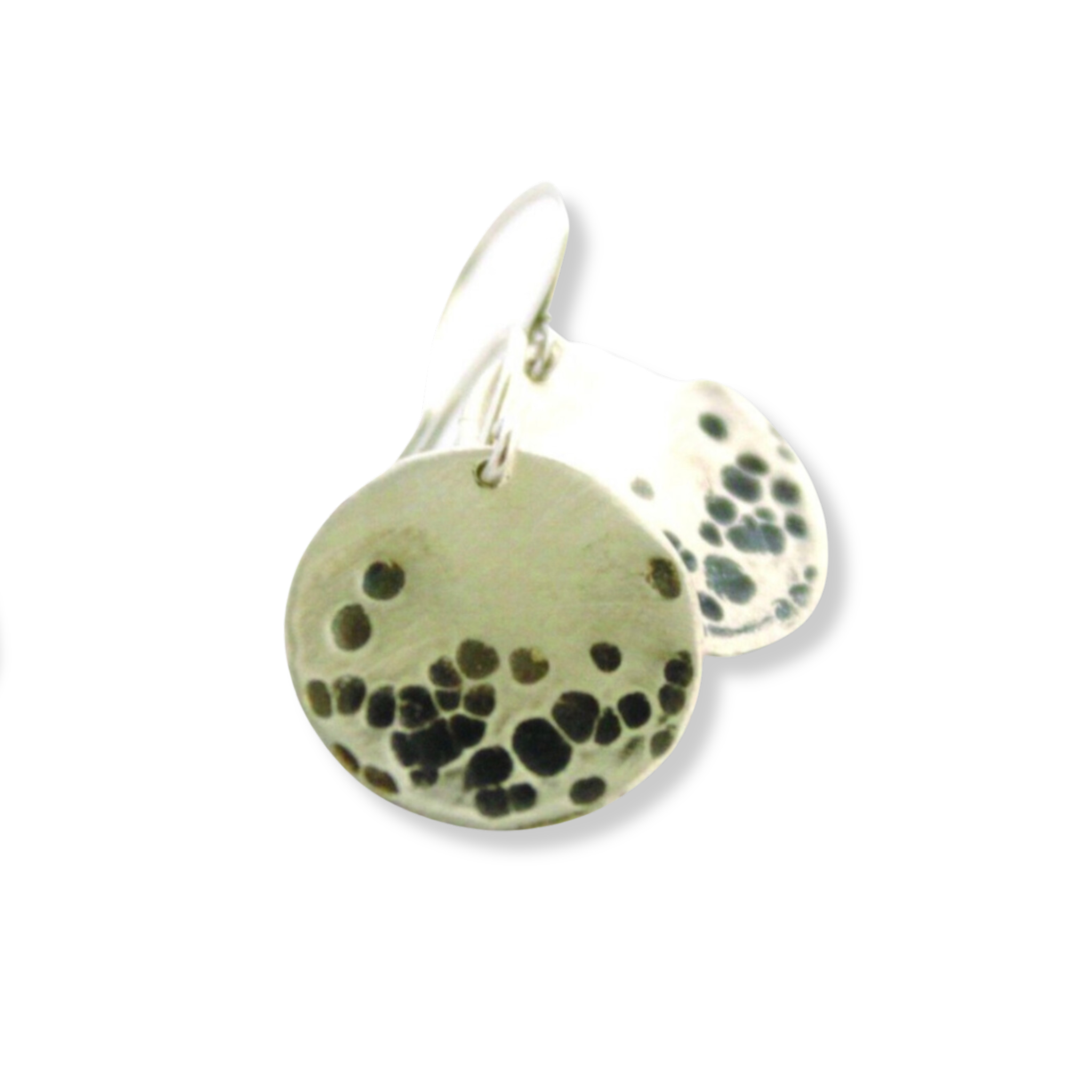 round disc pendant earrings with patina spots