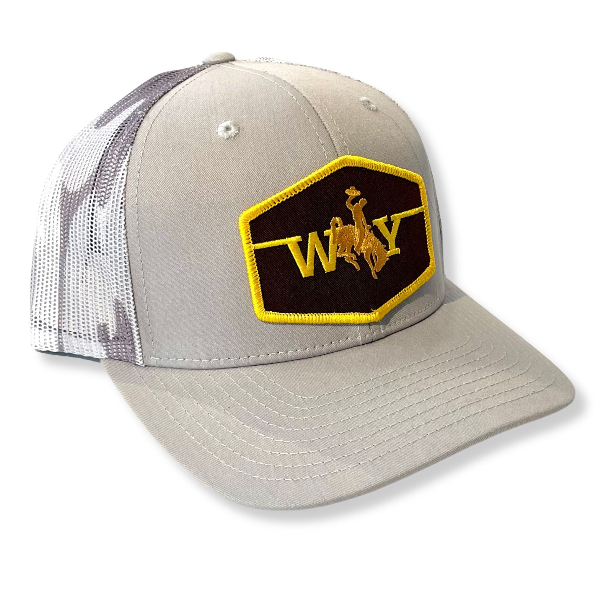 Light Grey with  White- Grey Camo Mesh Back Wyoming Bronco Hat