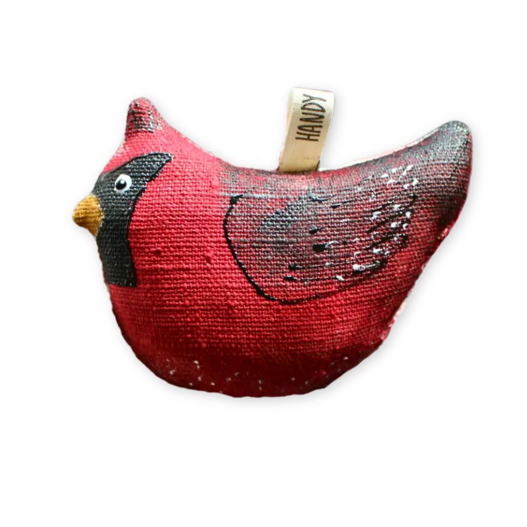 Linen stuffed cardinal ornament 
